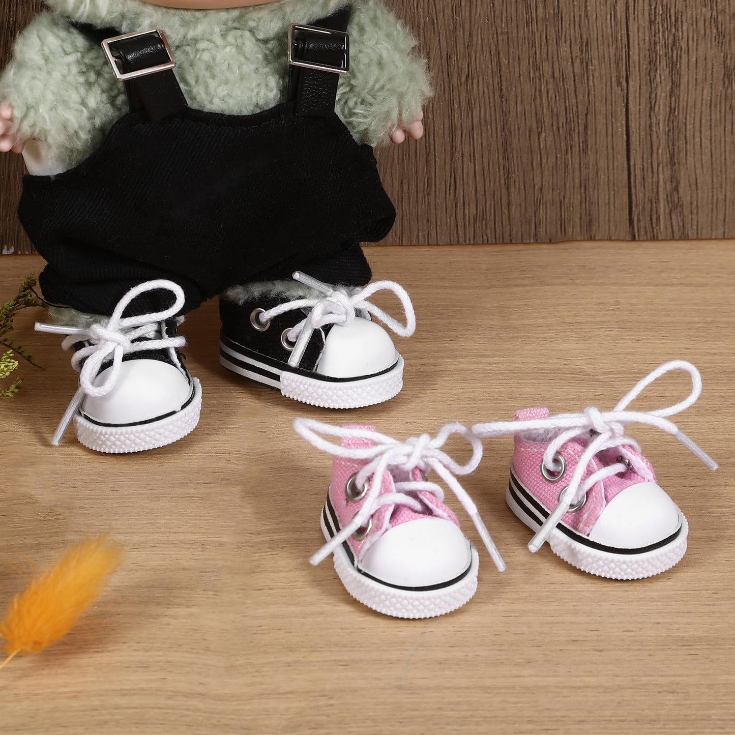 2 Pcs Mini Doll Shoes for 17cm Dolls, Cute Black & Pink Canvas Sneakers, 5.9in Doll Accessories, Doll Not Included