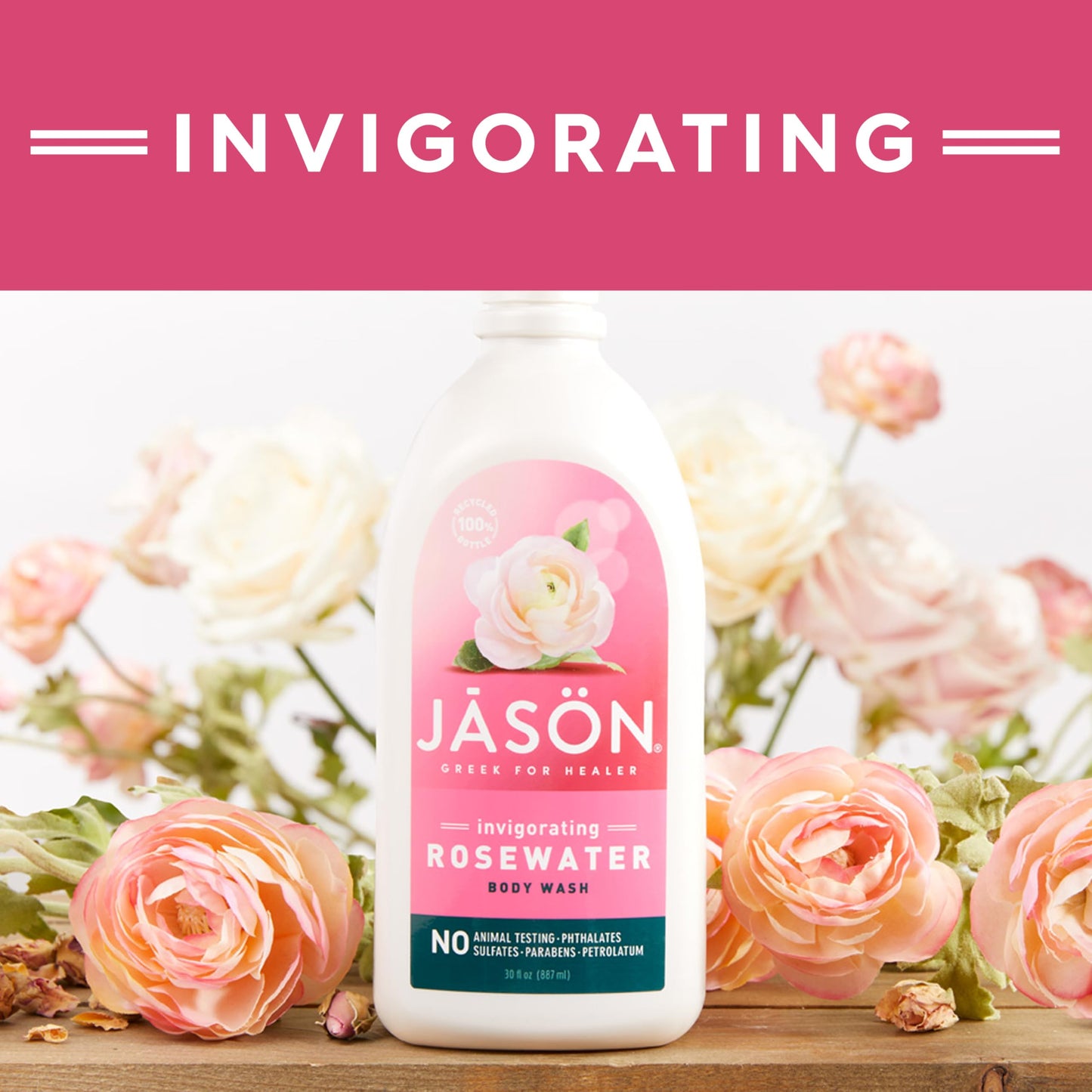 JASON Rosewater Invigorating Body Wash, For a Gentle Feeling Clean, 30 Fluid Ounces