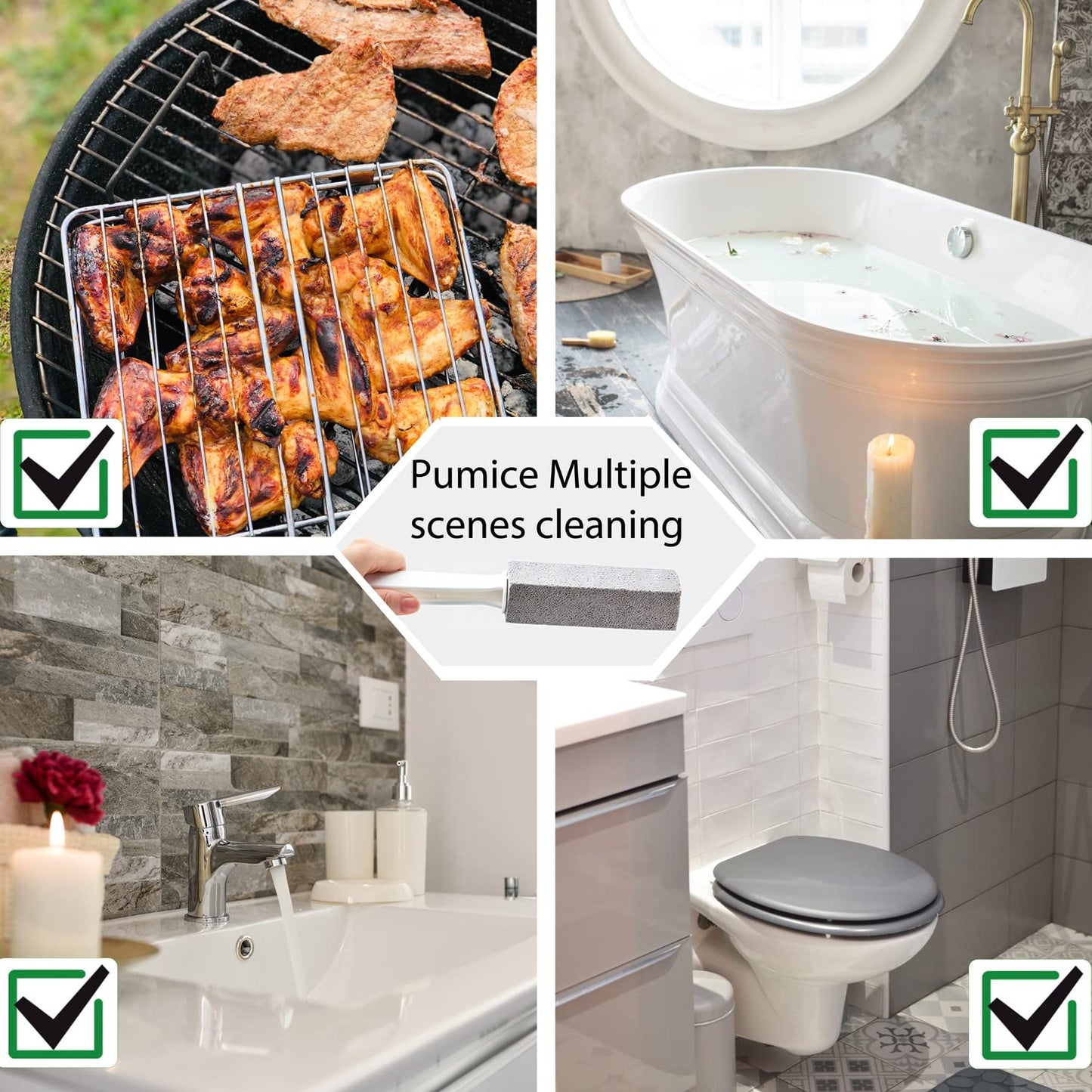 2 Pack Pumice Stone for Toilet Cleaning, Extra Long Handle for Removing Bowl Ring, Pool, Bathroom, Toilet Brush