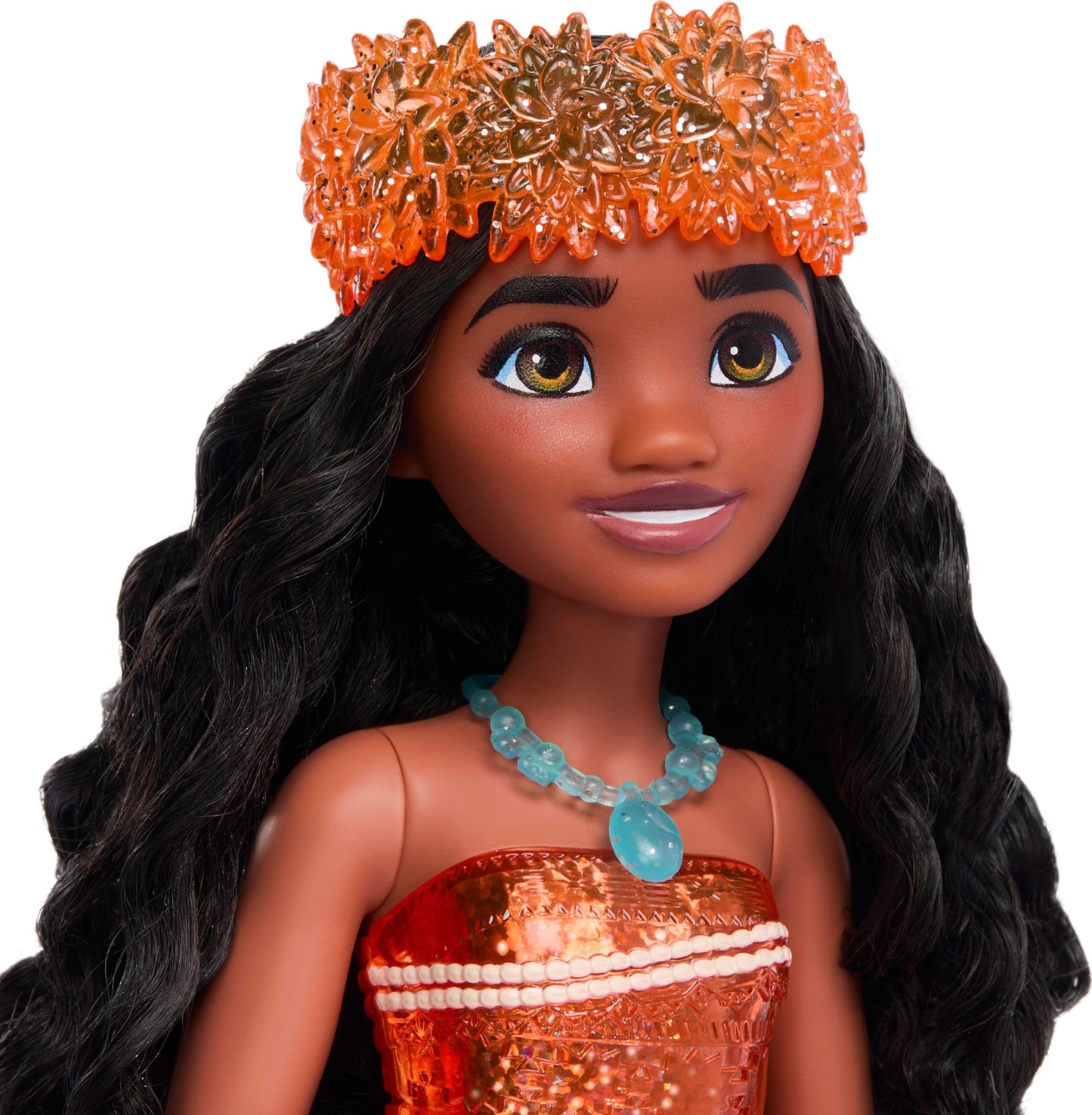 Mattel Disney Princess Moana Doll in Sparkling Fashion with Removable Skirt, Headband and Necklace, Posable & Collectible, Inspired by Movie