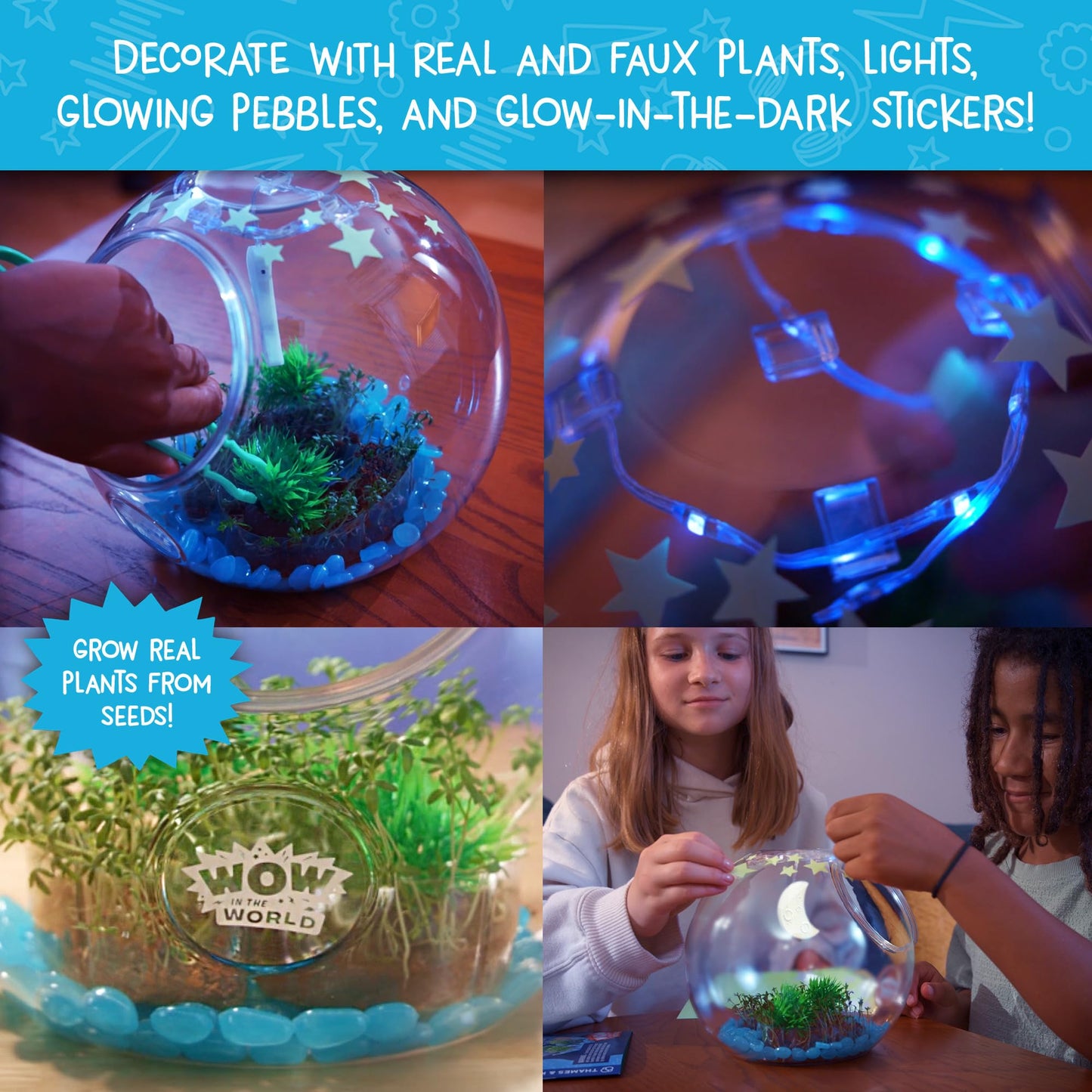Wow in The World Light-Up Terrarium by Thames & Kosmos | Grow & Decorate Plants, Glow-in-the-Dark, UV Lights, STEM Toy for Kids 6+