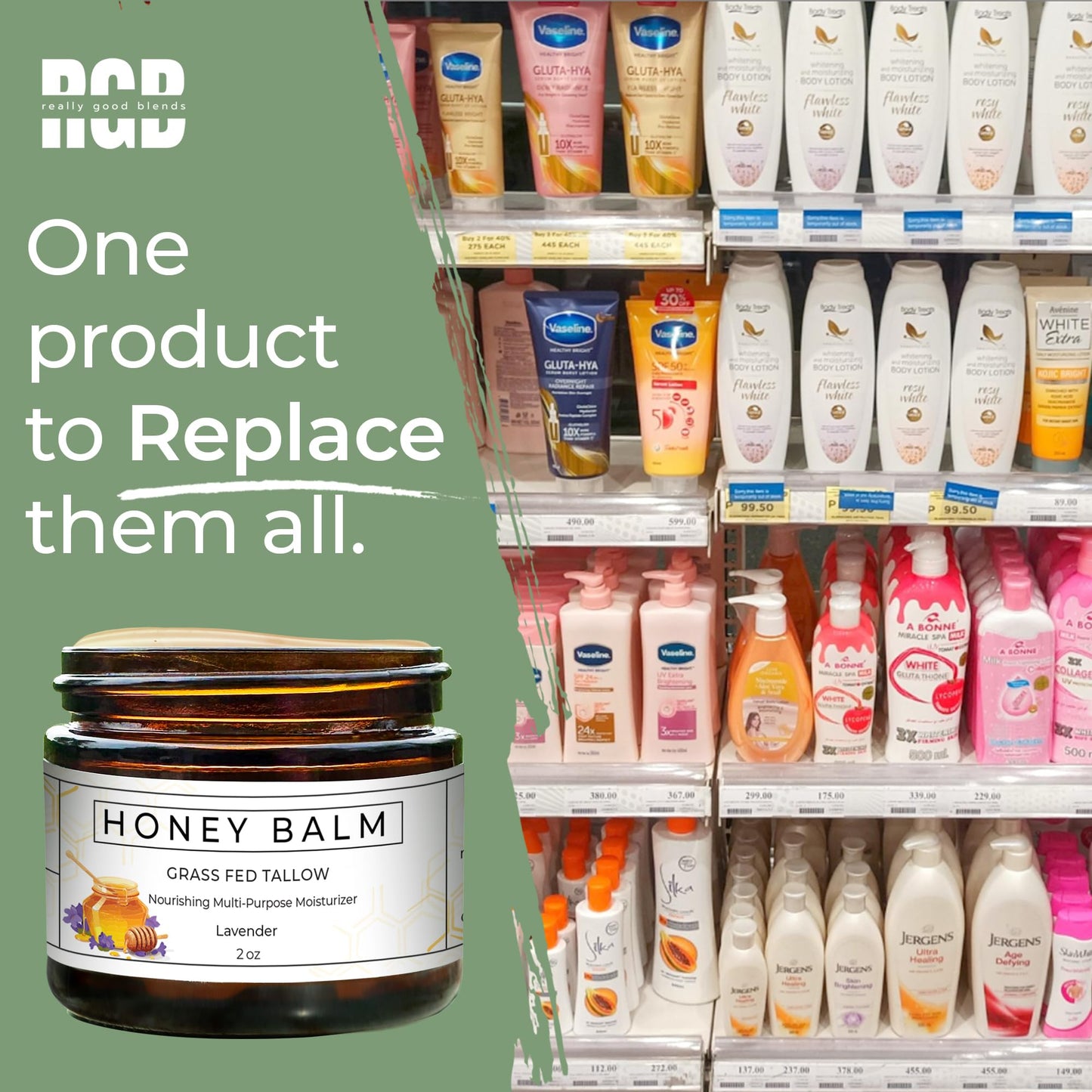 Really Good Blends Tallow & Honey Balm, Organic Body Butter with Grass-Fed Beef Tallow, Soothing All-Natural Moisturizer 2oz Lavender