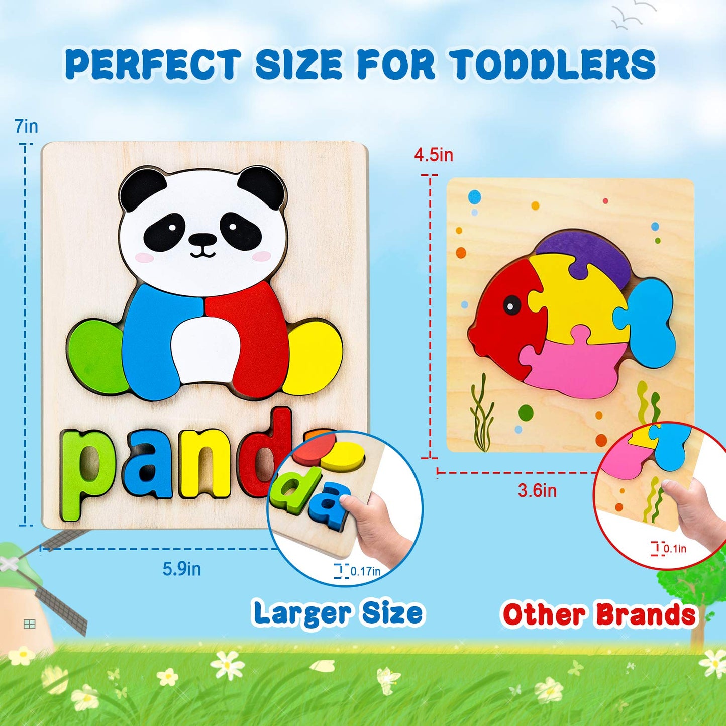 BOZE SUPOD Toddler Puzzles,Wooden Puzzles for Todder 1 2 3 Years Old Boys Girls Eco Friendly Wooden Toys Educational Preschool Gift for Kids(6 Pack)