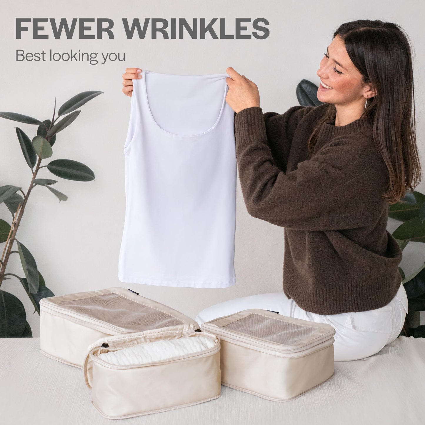 Aerotrunk Compression Packing Cubes 4-Pack – Double Zipper Luggage Organizer Bags for Travel Suitcases, Beige