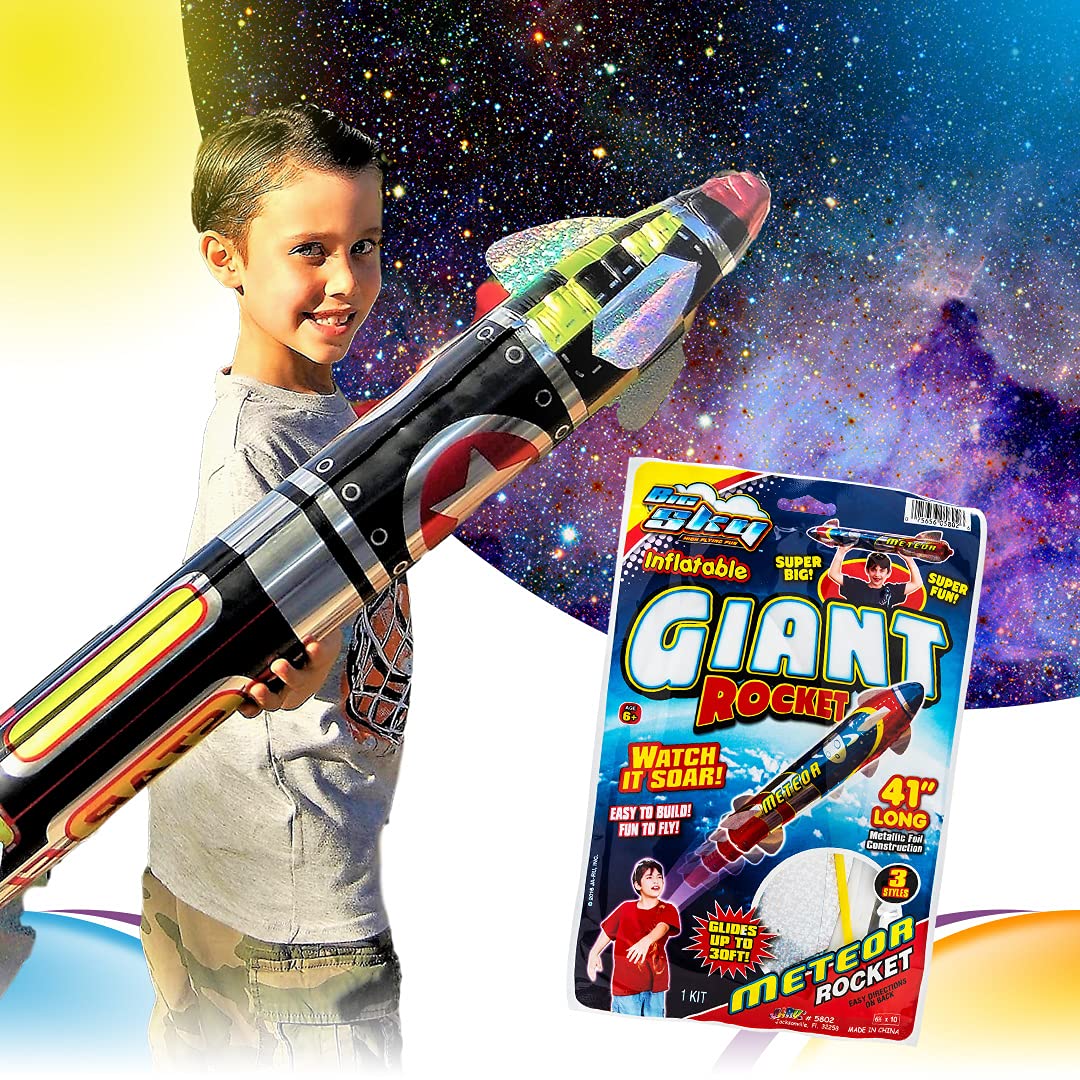 JA-RU 41" Giant Inflatable Rocket Ship Toy – Space Party Decorations, Pool Accessory, Solar System & Astronaut Kids Toy, 1 Unit