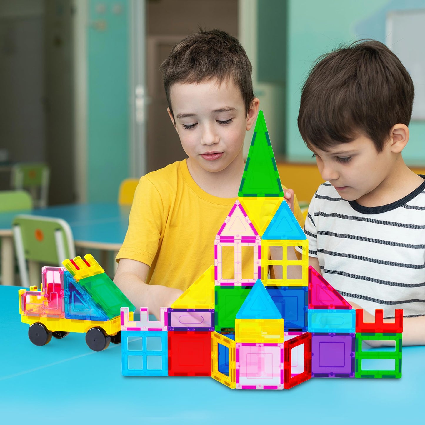 PicassoTiles 101-Piece Magnetic Building Blocks Set with Car & Carry Bag, STEM Toy for Toddlers & Kids Ages 3+, Educational Playset