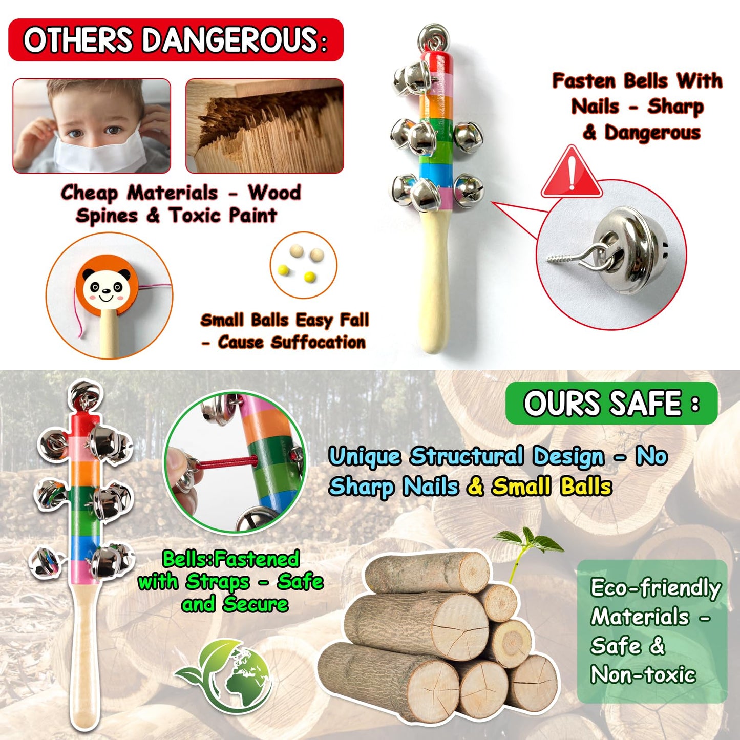 LOOIKOOS Wooden Toddler Musical Instruments Set – Preschool Educational Percussion Toys for Kids, Boys & Girls with Storage Bag