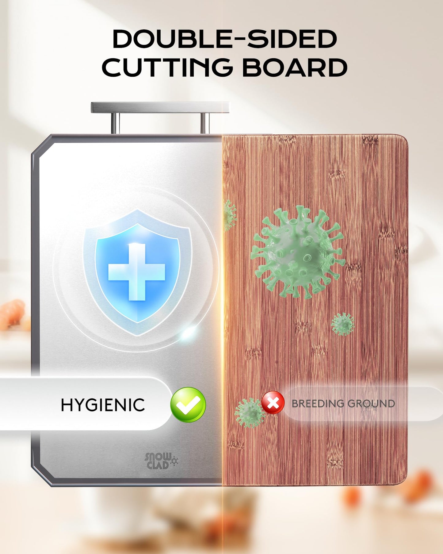 SNOWCLAD Double-Sided Stainless Steel Cutting Board – Large 16x11” Non-Toxic Chopping Board for Meat, Dishwasher Safe