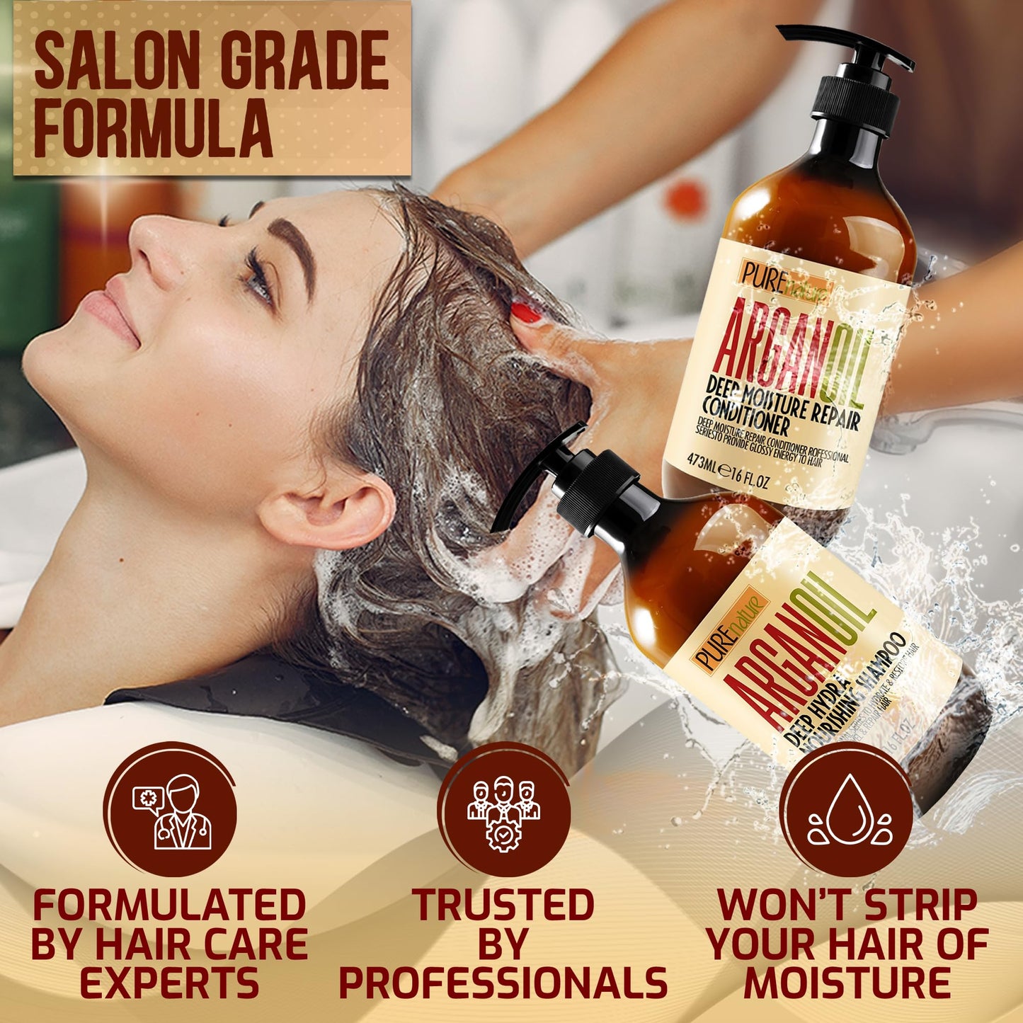 Argan Oil Shampoo & Conditioner Set – Sulfate Free Moroccan Formula with Keratin – Hydrating, Moisturizing, Anti-Frizz Care for Dry, Curly & Damaged Hair