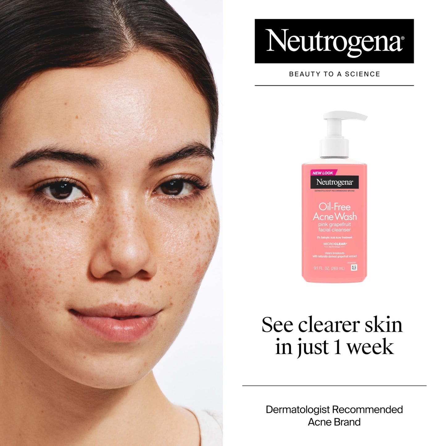 Neutrogena Oil-Free Pink Grapefruit Acne Face Wash with Vitamin C & Salicylic Acid – Daily Blemish & Blackhead Cleanser, 9.1 fl. oz