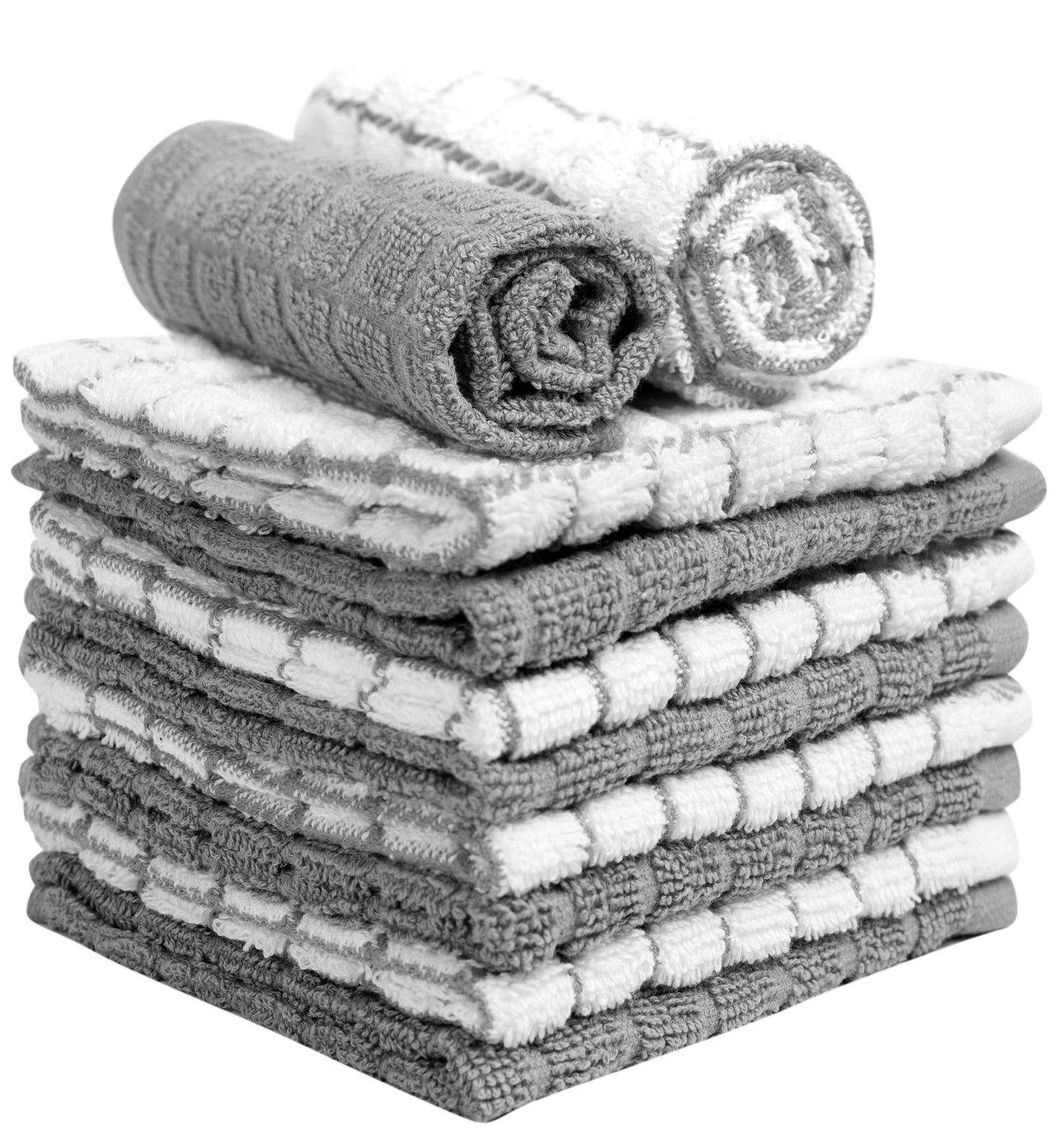 Bumble 8-Pack Cotton Dish Cloths – 12"x12", 405 GSM Kitchen Washcloths for Washing Dishes, Gray