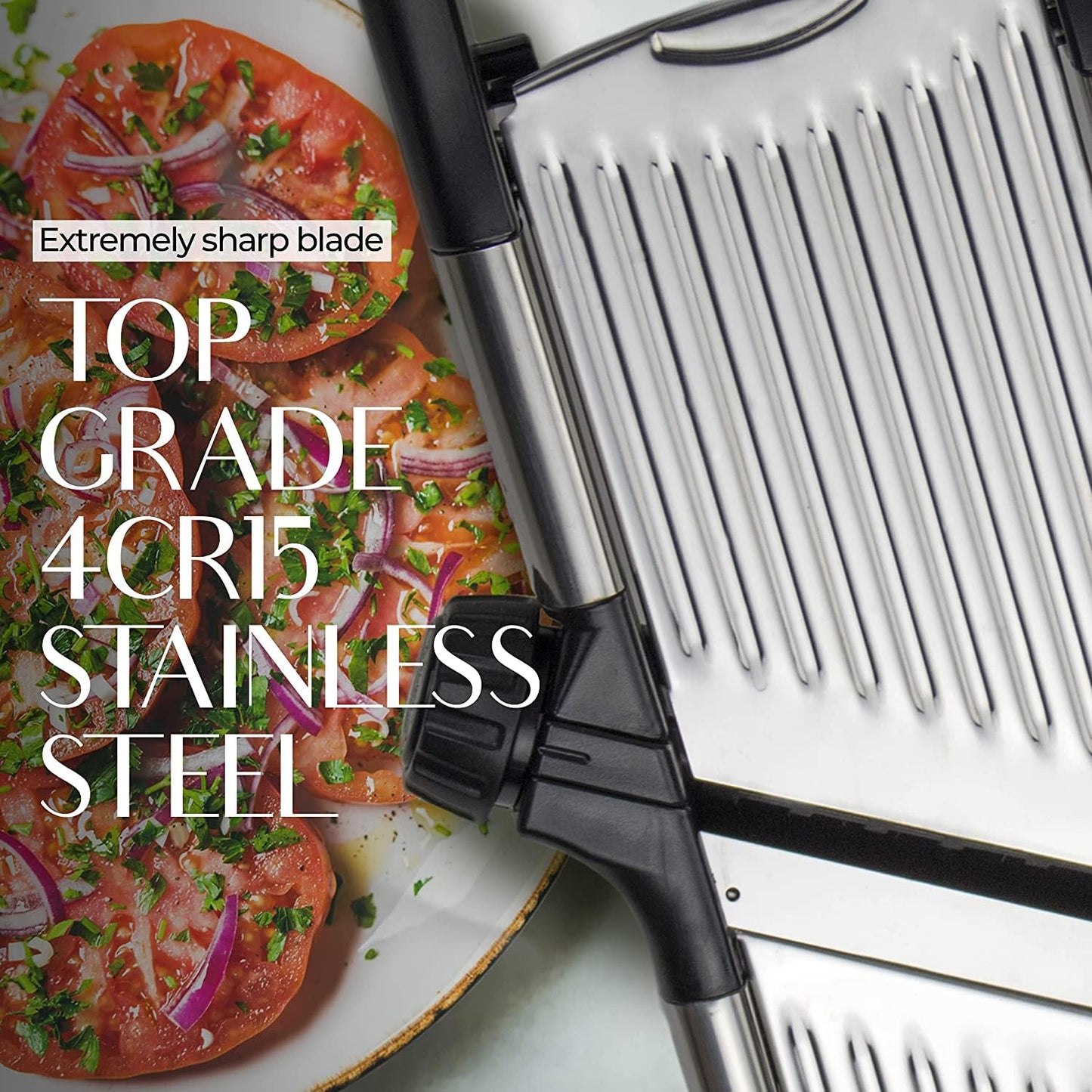 Gramercy Adjustable Mandoline Slicer – Stainless Steel Vegetable & Fruit Cutter with 1 Pair Cut-Resistant Gloves for Kitchen