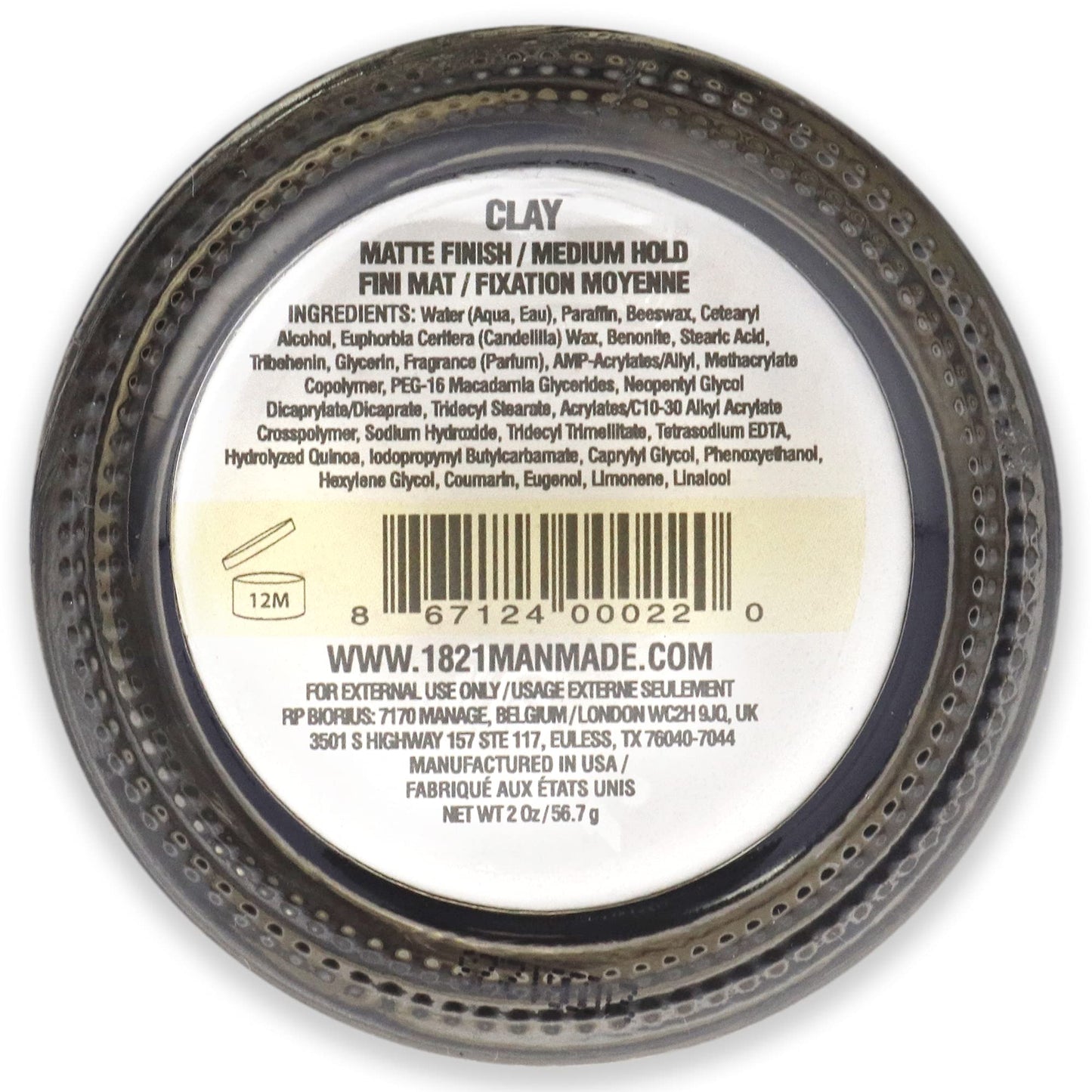 18.21 Man Made Hair Styling Product, 2oz. Original Sweet Tobacco Scent in Clay with Matte Finish