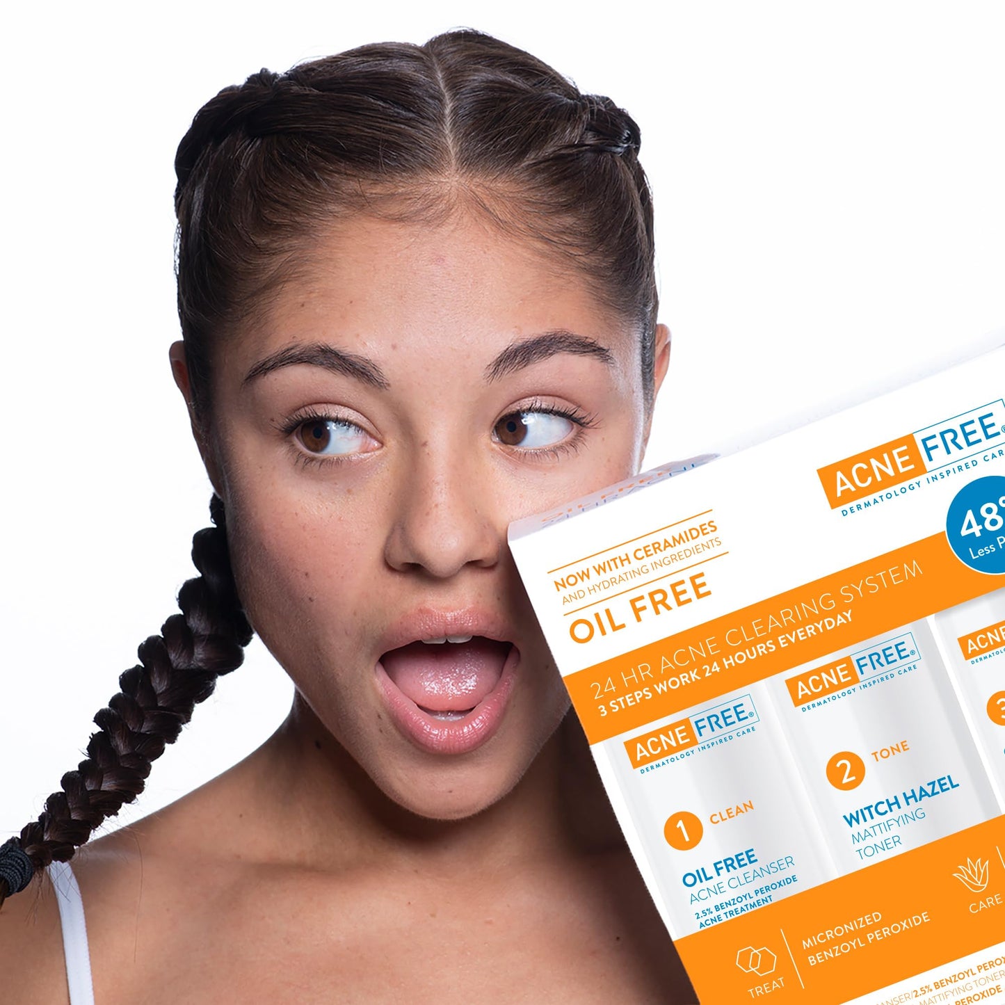 Acne Free 3 Step 24-Hour Acne Treatment Kit - Oil-Free Cleanser, Witch Hazel Toner & Acne Lotion with Benzoyl Peroxide for Teens & Adults