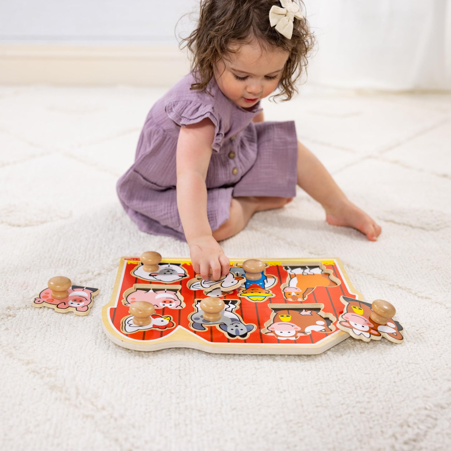 Melissa & Doug Wooden Jumbo Knob Puzzle 2-Pack for Baby and Toddler Boys and Girls – Large Farm, First Shapes