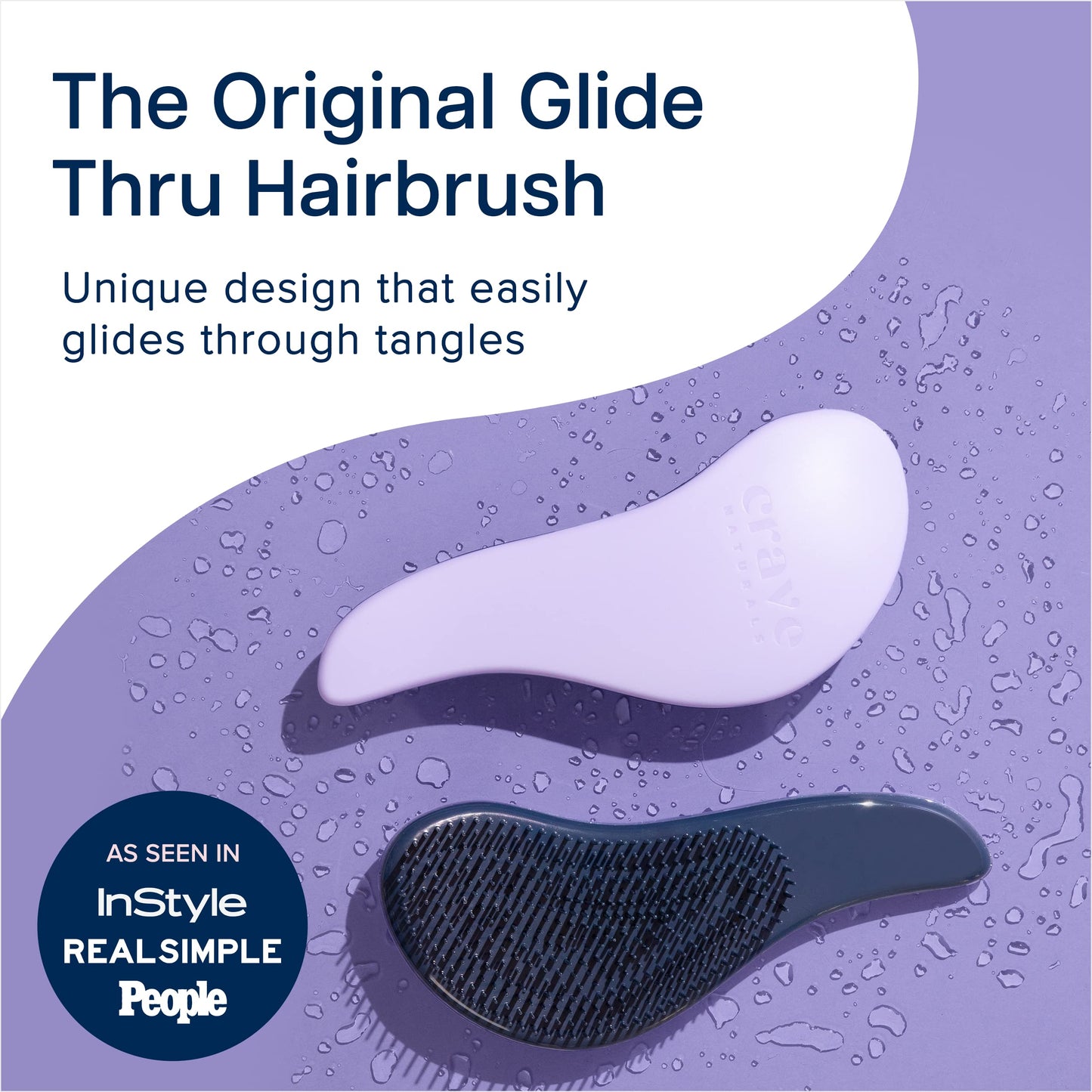 Crave Naturals Glide Thru Detangling Brush – Gentle Hair Brush for Wet or Dry Hair, Curly or Straight – For Women, Kids & Toddlers, Purple, 7.5x3"