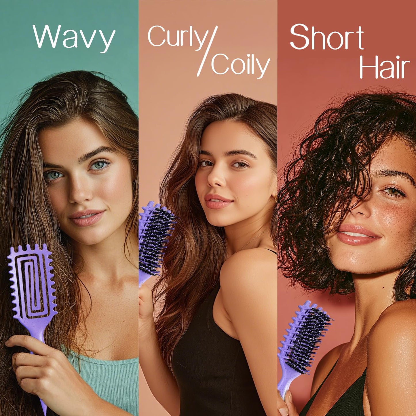 Curly Hair Brush,Curl Defining Brush for Effortlessly Defined Curls & Waves,Vented Hair Brush for Wet & Dry Hair,Women and Men,Reduces Frizz (Purple)