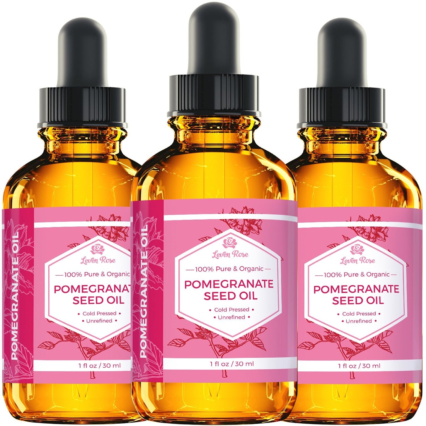 Leven Rose Pomegranate Seed Oil, 100% Pure Unrefined Cold Pressed Antioxidant Moisturizer for Hair Skin and Nails 1 oz