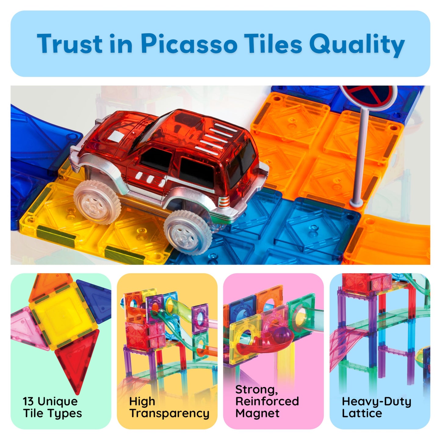 PicassoTiles 108pc 3-in-1 Marble Run & Car Track Magnetic Building Blocks STEM Toy Set for Kids, Brain Development & Educational Play
