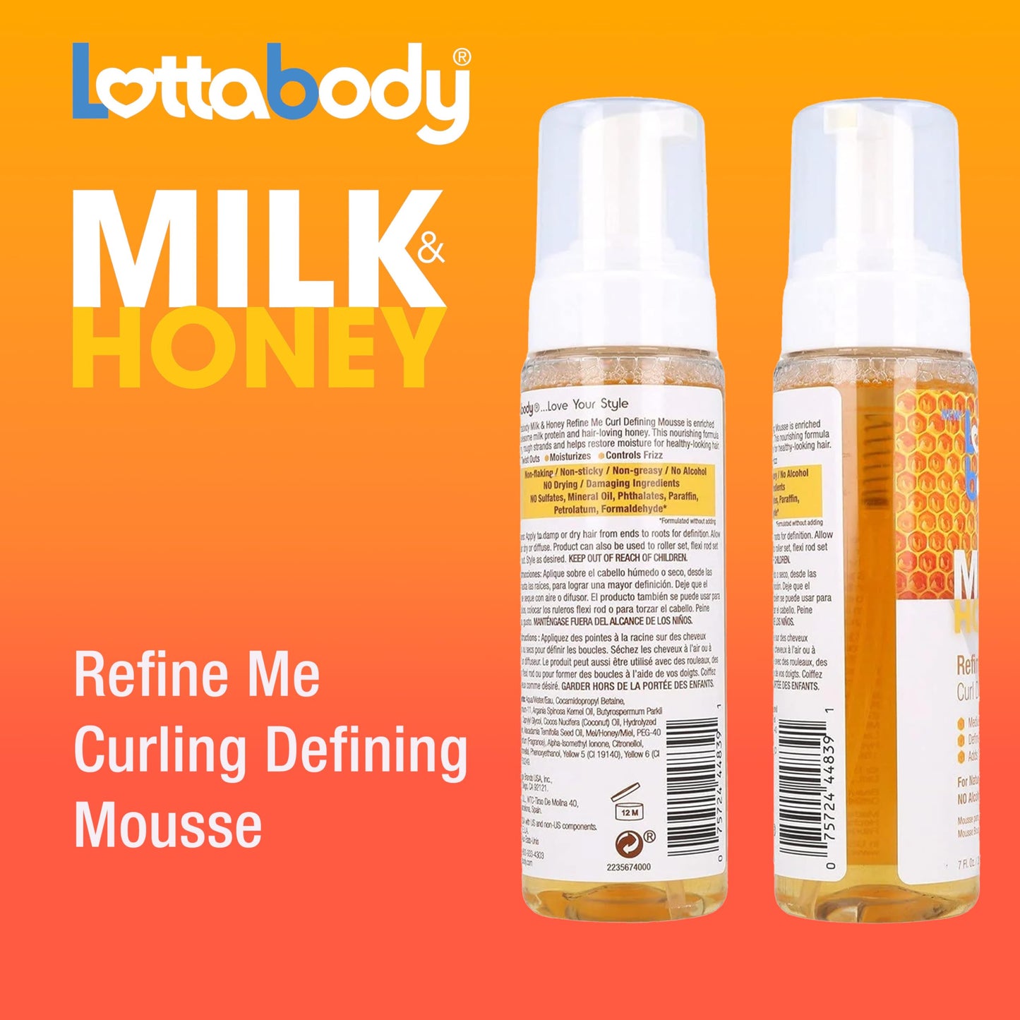 Lotta Body, Refine Me Curl Defining Mousse, Medium Hold for Soft Curls, Moisturizes, Controls Frizz, 7 Fl Oz