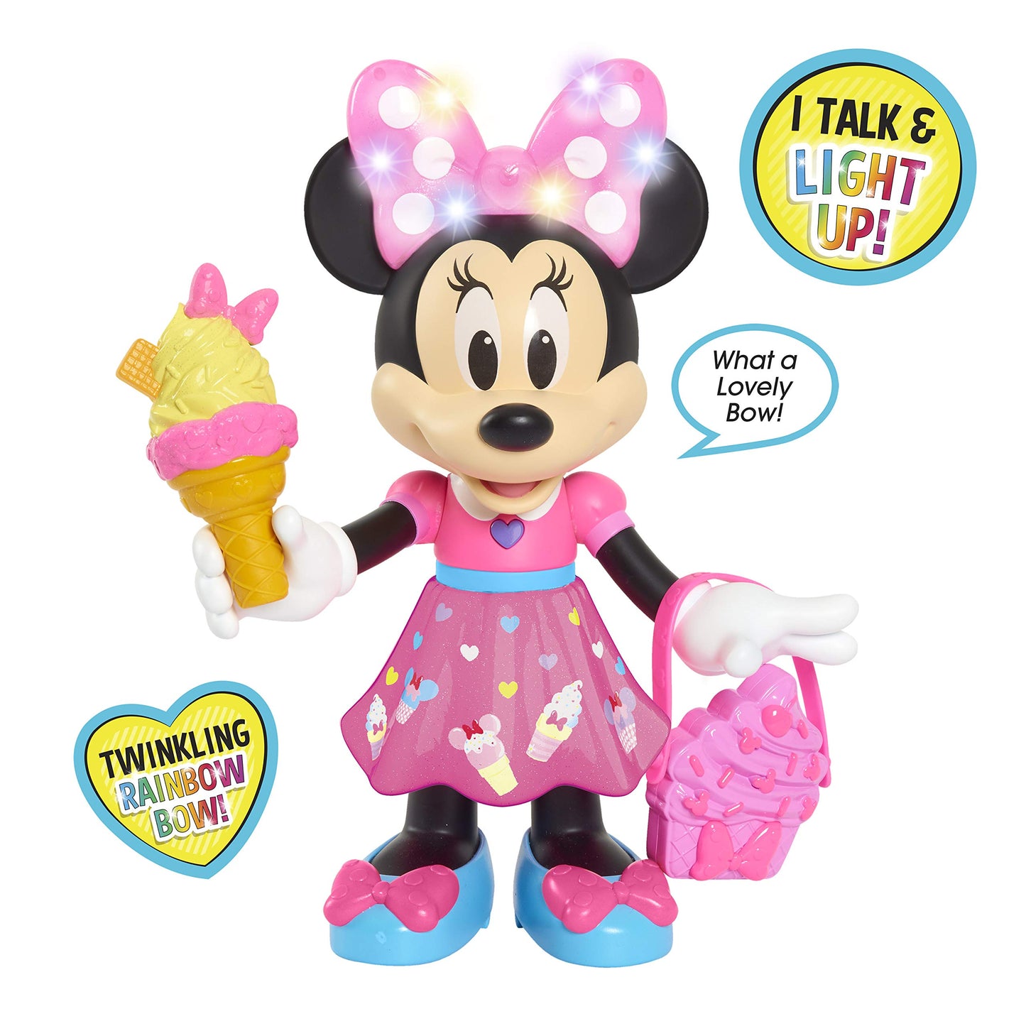 Disney Junior Minnie Mouse Sweets & Treats 10" Interactive Doll with Lights, Sounds & Accessories, Kids Toy Ages 3+, Amazon Exclusive
