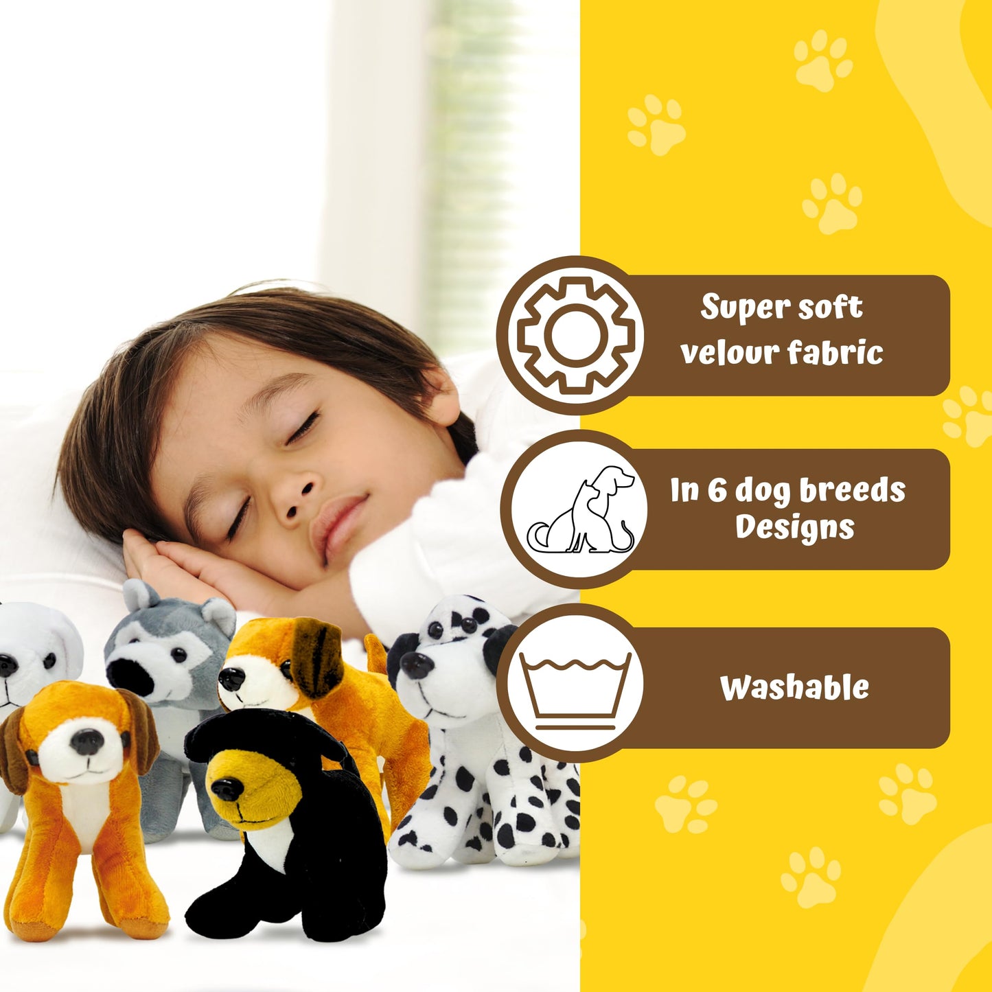 "4E's 12-Pack Plush Puppy Dogs – 5'' Small Stuffed Animals, 6 Designs – Cute Birthday Party Favors & Gifts for Kids"