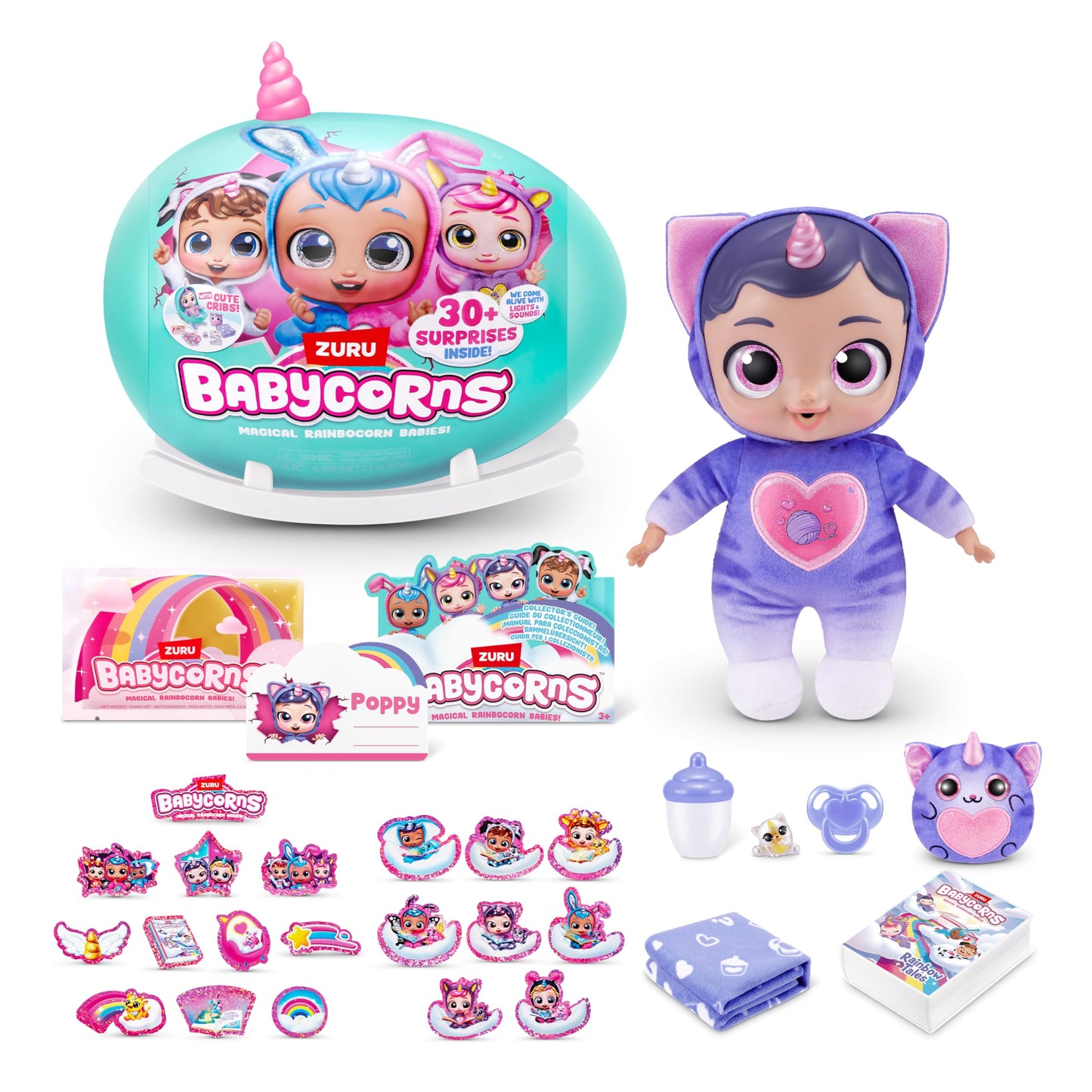 Babycorns Interactive Baby Doll Series 1 Large (Kitten) by ZURU with Lights and Sounds, Magical Babydolls, Surprise, Unboxing, Girls, Dolls, Story