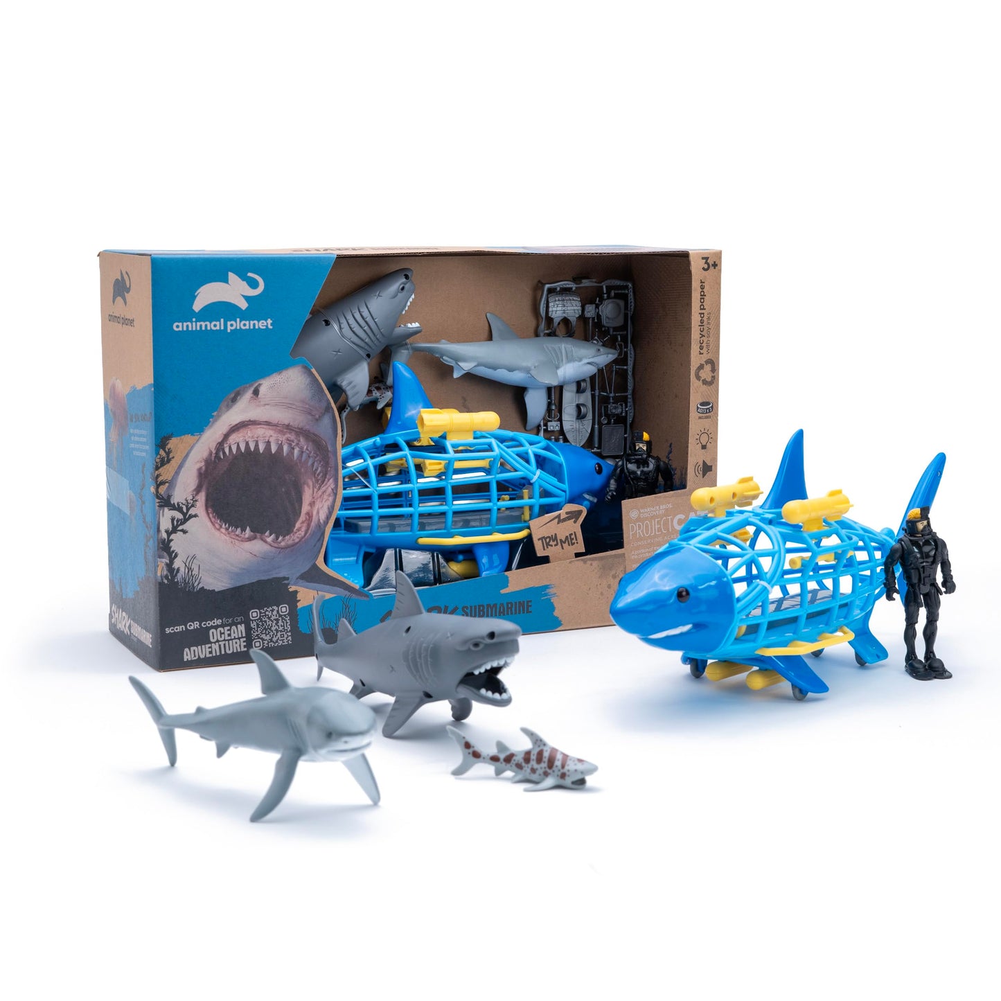 Animal Planet Shark Submarine Adventure Playset – Lights & Sounds Submarine with Chomping Great White Shark & Diver for Kids Ages 3+