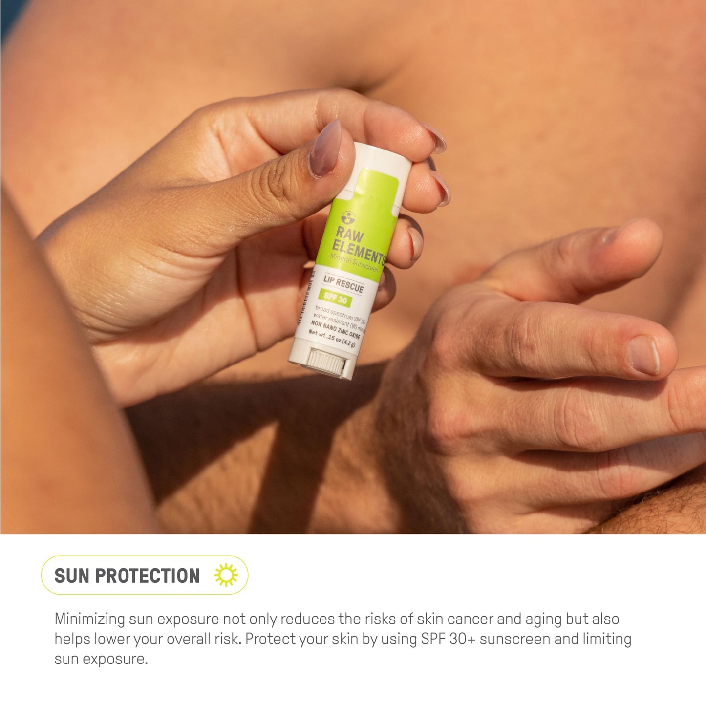 Raw Elements Organic Outdoor Sunscreen Lip Balm Rescue - SPF 30, UVA-UVB Protection, Reef-Safe, Non-Nano Zinc, Water Resistant, 0.15 oz (Pack of 1)