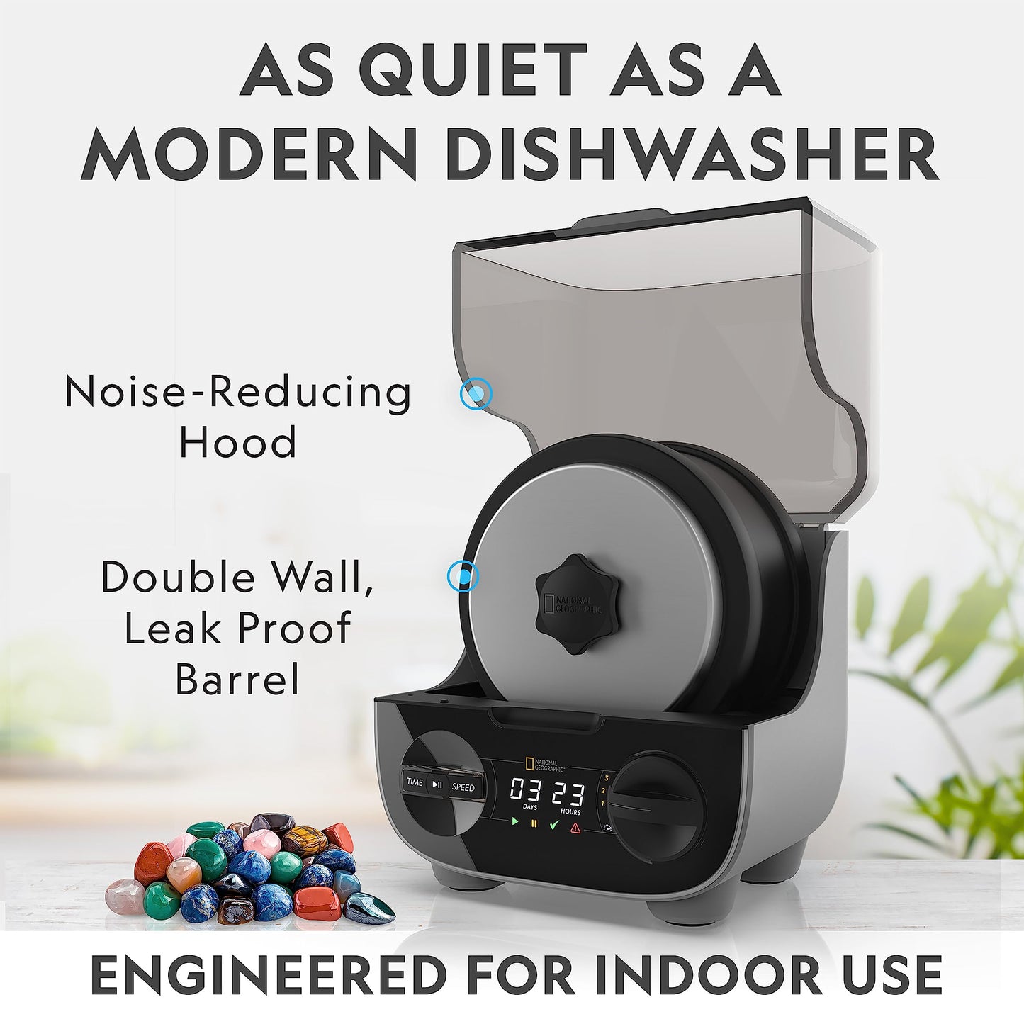 National Geographic Platinum Series Rock Polisher Kit - Ultra Quiet 2 lb Barrel Tumbler with Rocks, Grit & GemFoam for Kids & Adults