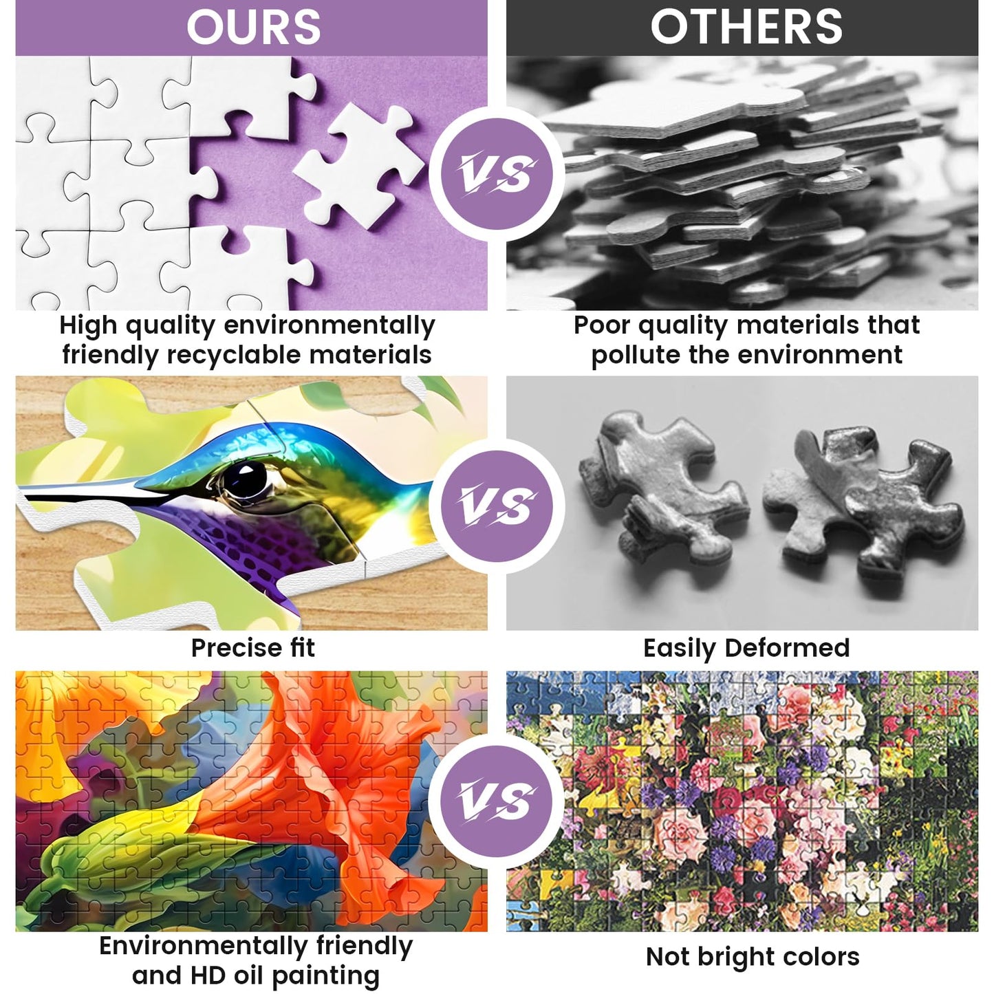 VOLUVOLU 500-Piece Flower & Hummingbird Jigsaw Puzzle – Fun Puzzle for Adults & Kids, Birthday, Family Game, Brain-Teasing Entertainment