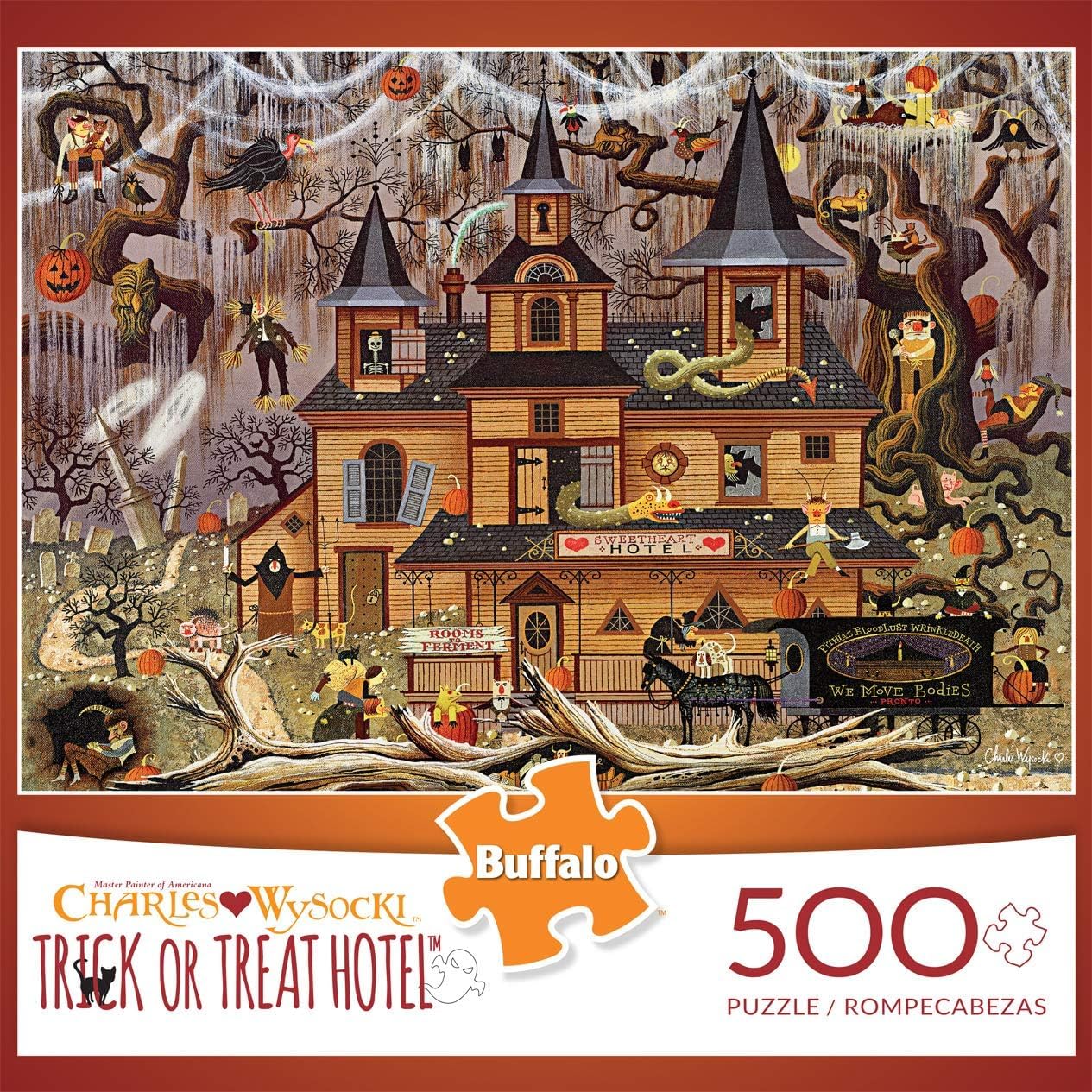 Buffalo Games Charles Wysocki Trick or Treat Hotel 500-Piece Jigsaw Puzzle – Challenging Adult Puzzle, Perfect for Game Nights, 21.25"x15"