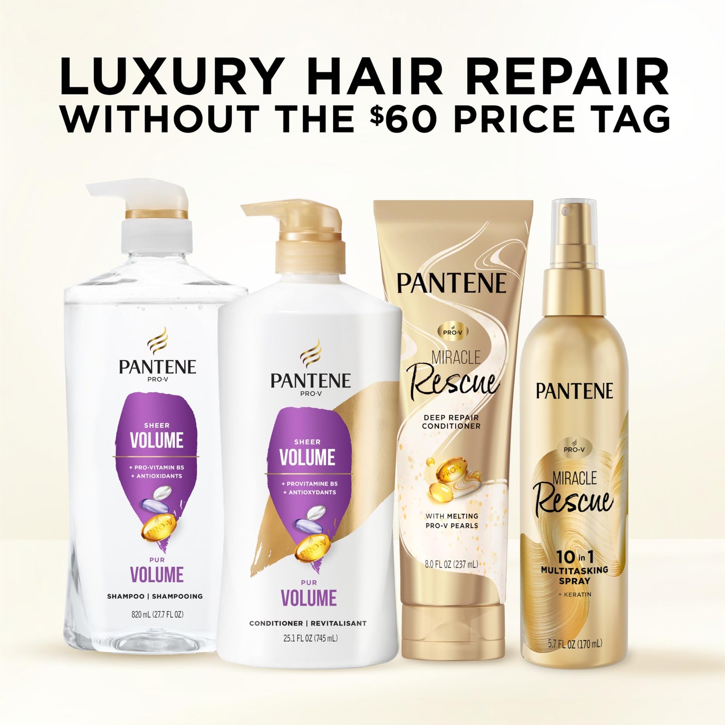 Pantene Sheer Volume Shampoo 2-Pack (27.7 Oz Each) + Miracle Rescue Shot – Lightweight Care for Fine, Color-Treated Hair, 72-Hour Fullness