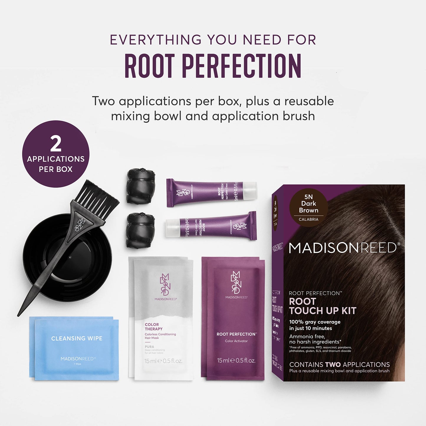 Madison Reed Root Perfection Permanent Root Touch Up Dark Brown 5N Calabria | 10 Min Gray Coverage | Ammonia-Free Hair Dye | 2 Applications