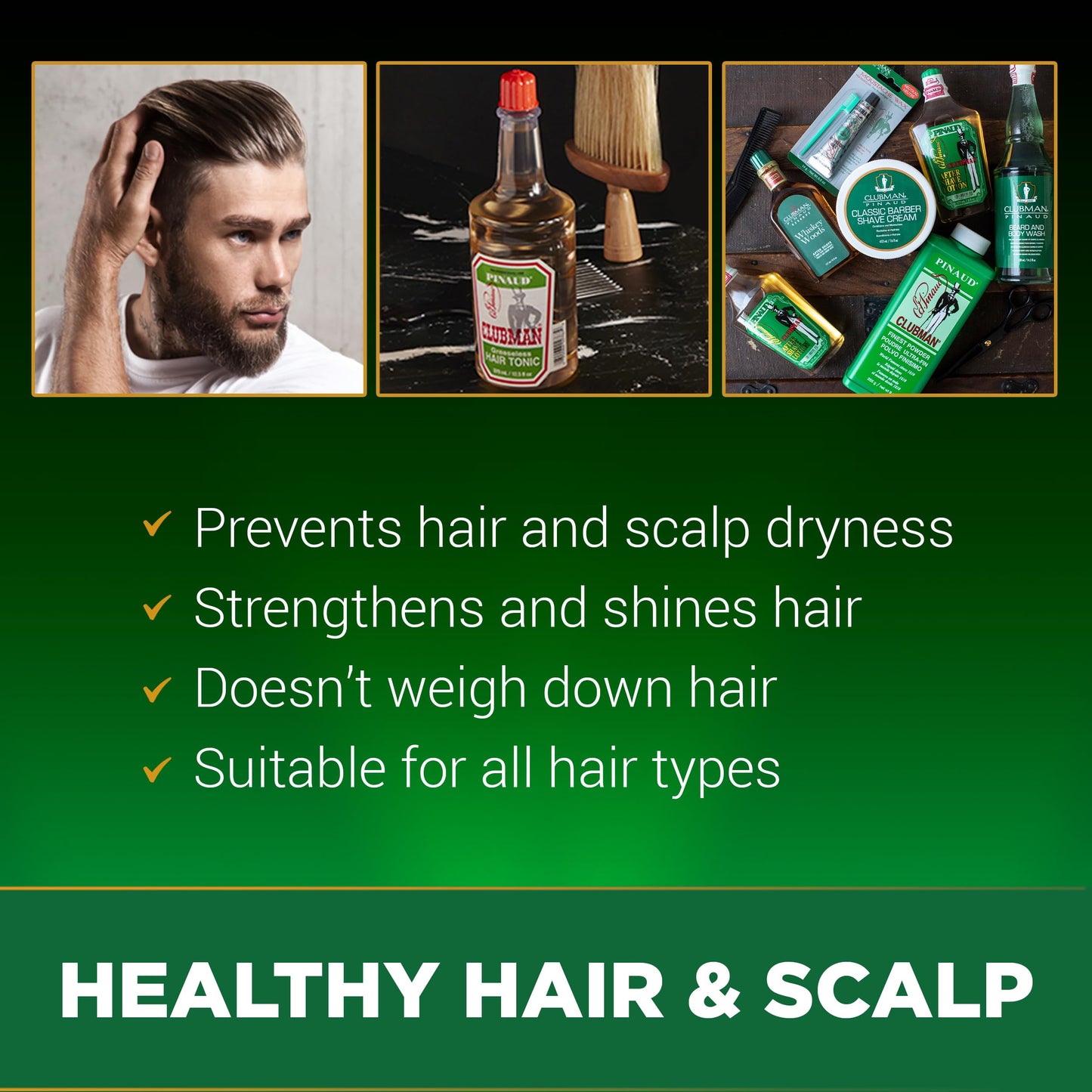 Clubman Pinaud Hair Tonic for Men – Classic Greaseless Hair Tonic for Hair Growth, Strengthening Scalp Treatment, 12.5 fl oz