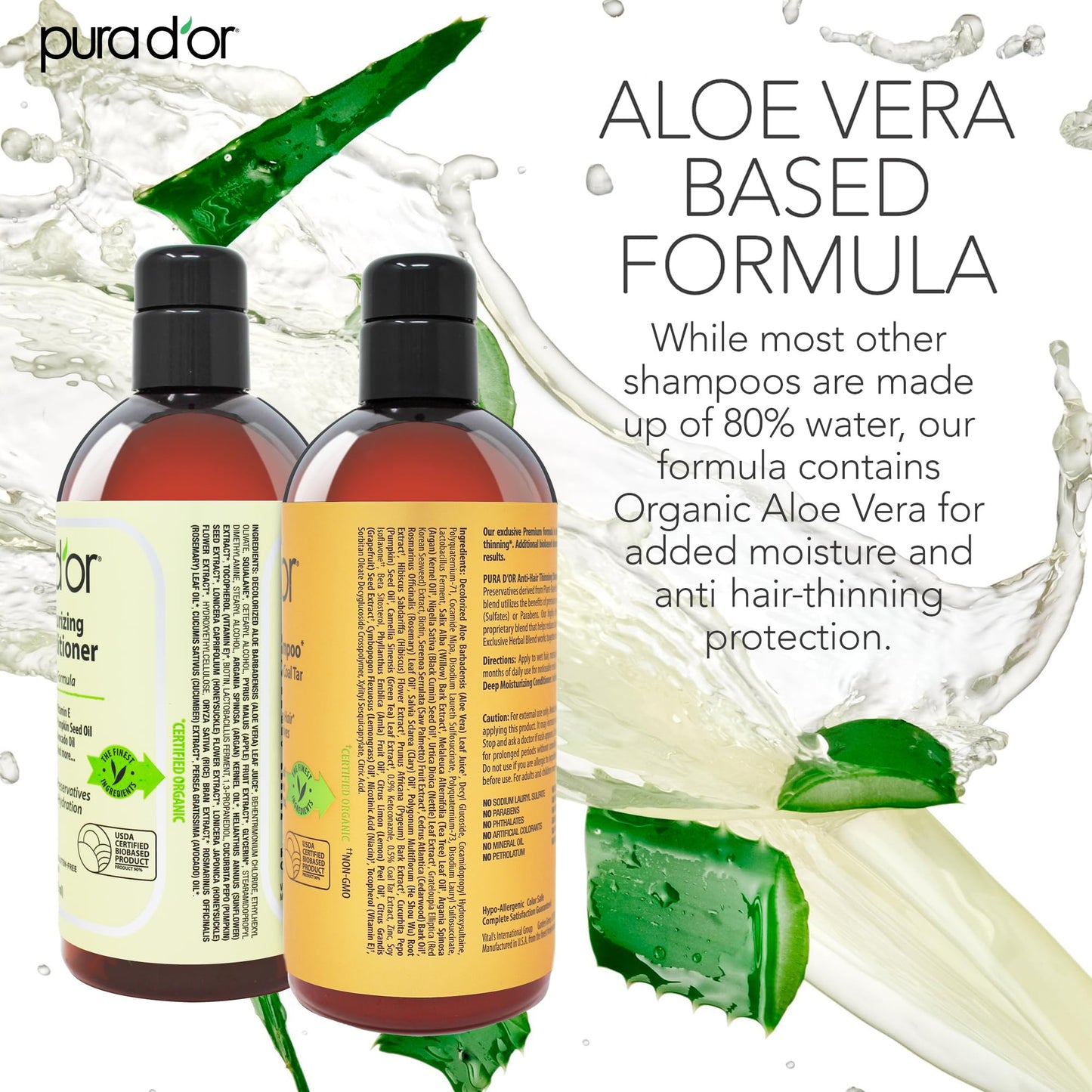 PURA D'OR MD Anti-Thinning Biotin Shampoo & Conditioner Set 16oz x2 – Maximum Defense Herbal Blend for Thicker Hair & Scalp Health