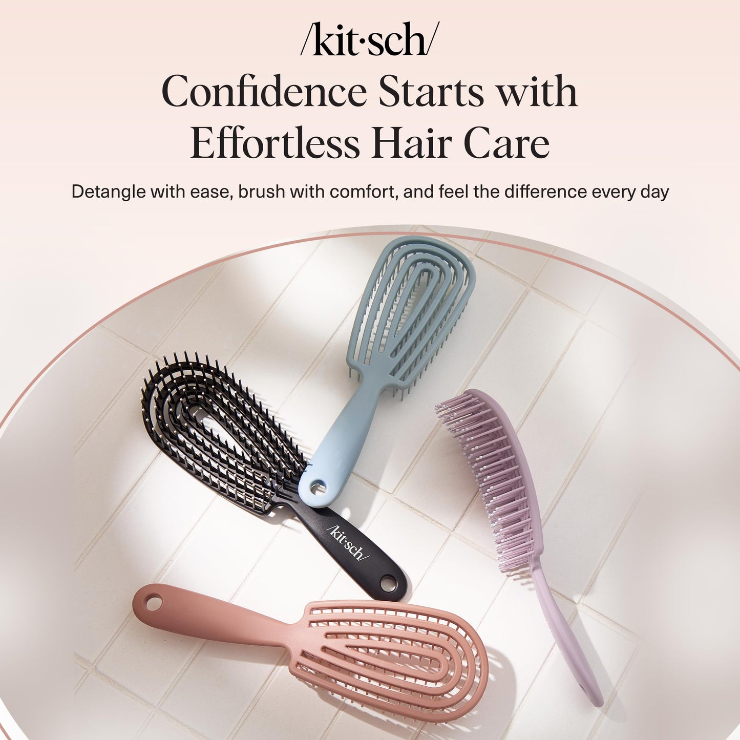 Kitsch Detangler Brush – Flexible Terracotta Hair Brush for Women, Men & Kids | Ultra-Smooth Bristles for Wet or Dry Curly Hair, No Pulling or Breakage