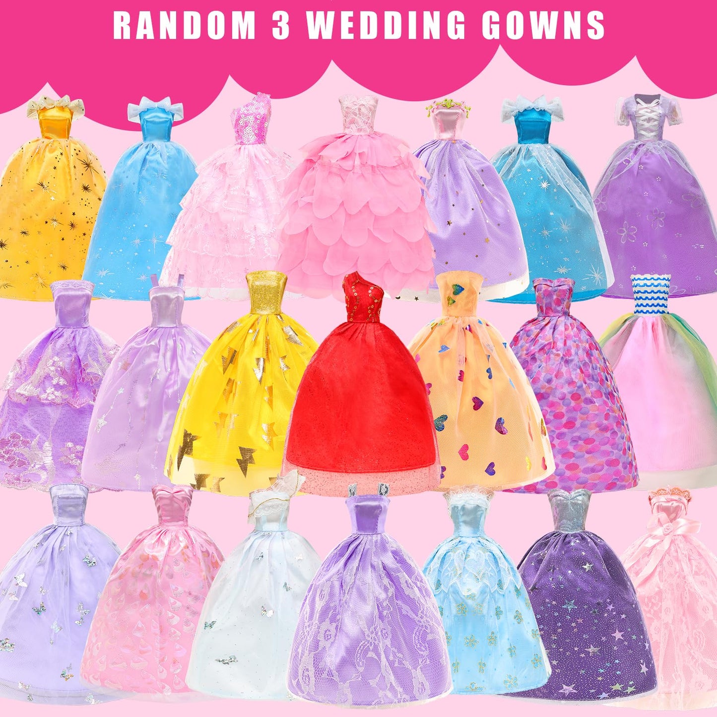 57-Piece Doll Clothes & Accessories Set for 11.5" Dolls – Dresses, Wedding Gowns, Tops, Pants, Shoes, Swimsuits & More
