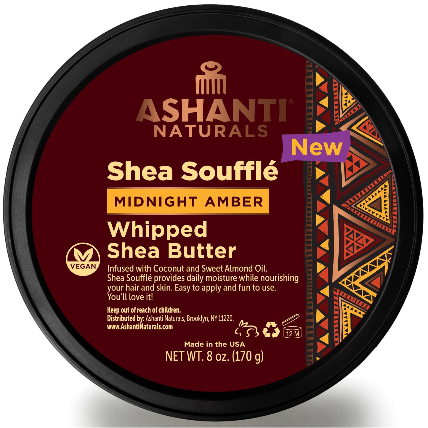 Ashanti Naturals Scented Whipped Shea Butter – Unrefined Ghana Shea with Coconut & Almond Oil, Moisturizing & Soothing, Midnight Amber Souffle 8 oz
