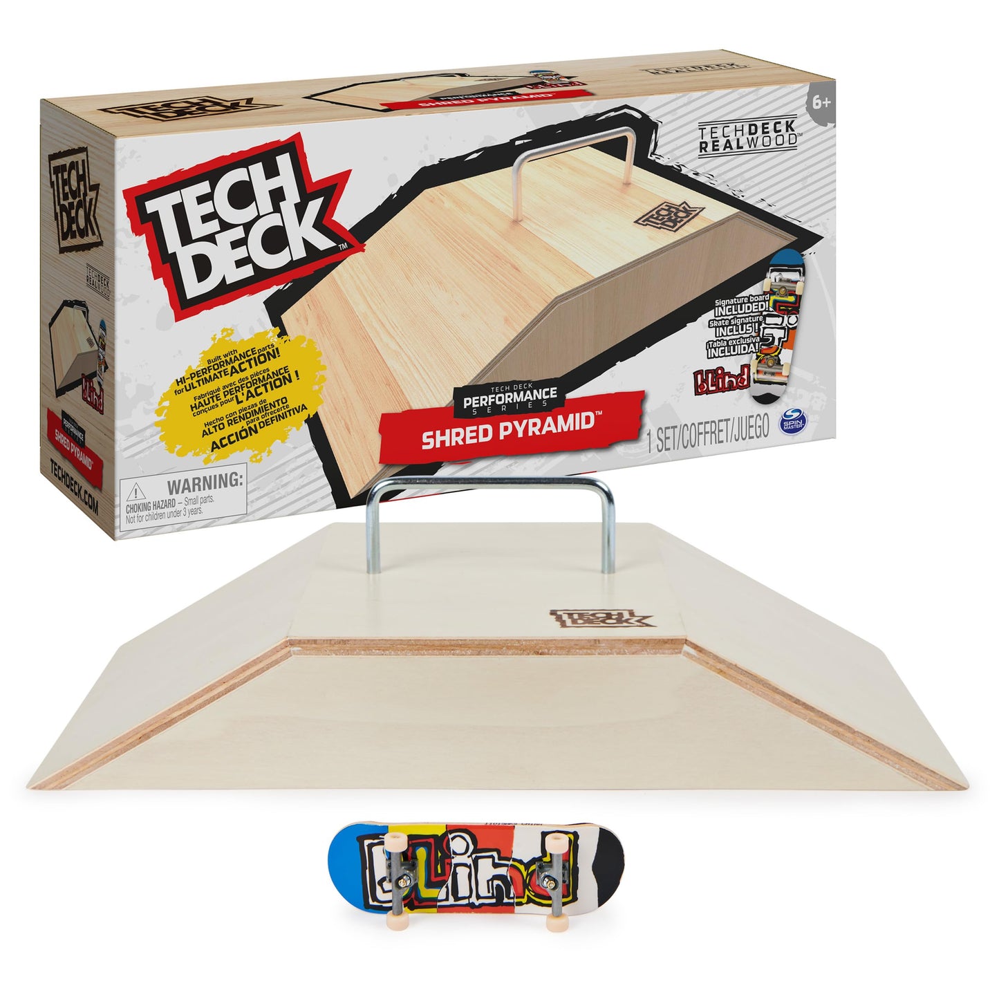 TECH DECK Performance Series Shred Pyramid Set with Metal Rail & Exclusive Blind Fingerboard, Real Wood Skatepark Toy for Kids 6+