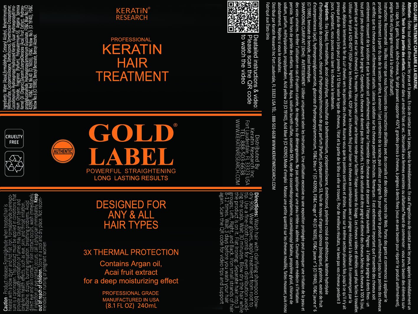 Gold Label Brazilian Keratin Hair Treatment 240ml – Professional Straightening for All Hair Types, Coarse, Thick, Frizzy, Curly & Bleached Hair