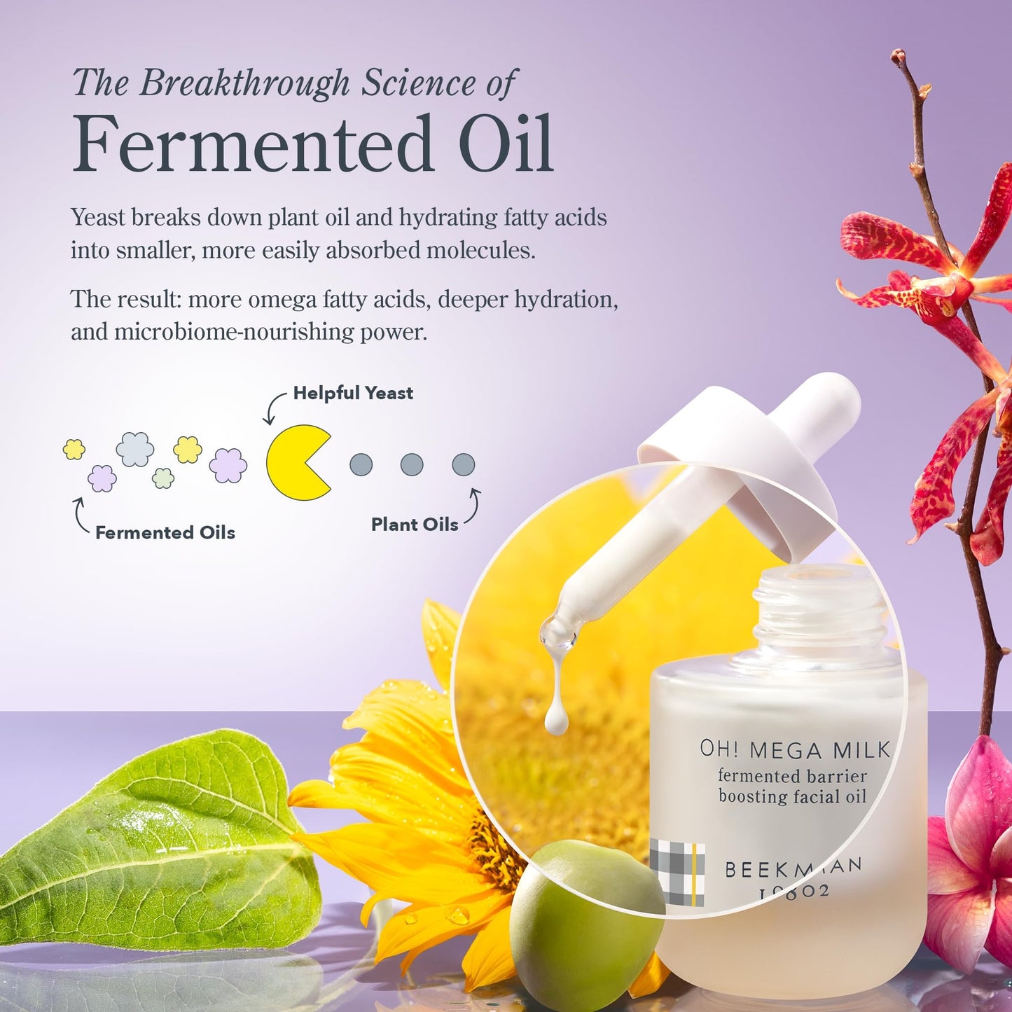 Beekman 1802 Oh Mega Milk Facial Oil with Vitamin C & Niacinamide – Hydrating, Brightening, Barrier-Repair Serum for Sensitive Skin, Fragrance-Free