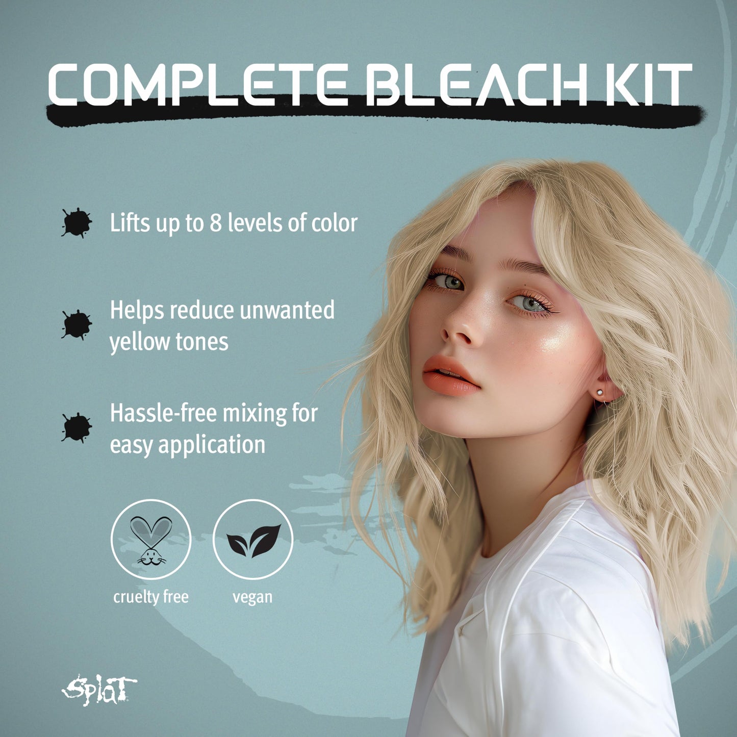 Splat Brilliant Bleach Kit – 1 Application Hair Lightening Set with Oxide, Bleach, Purple Toning Shampoo & Conditioner, Lifts up to 8 Levels, Vegan