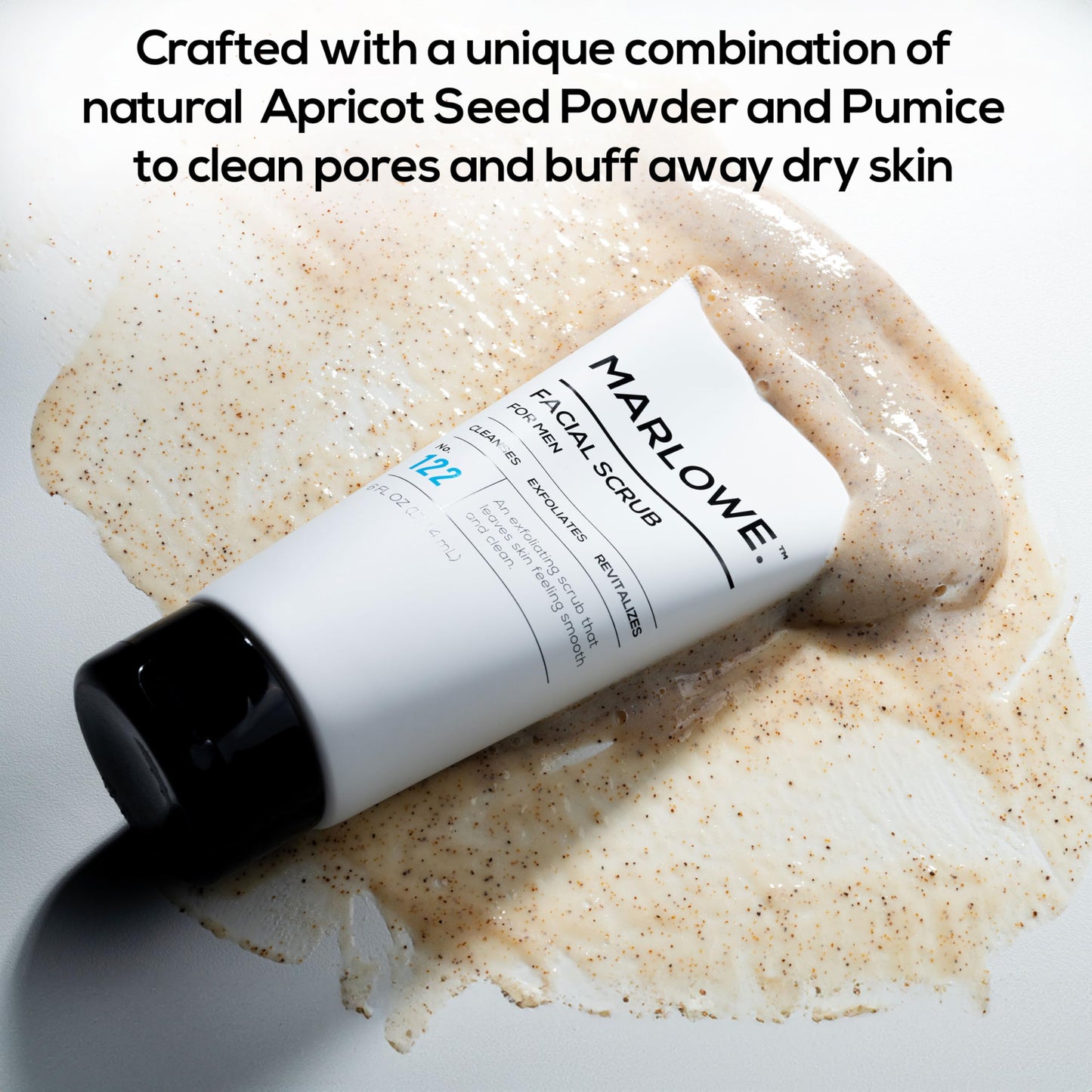 MARLOWE. No. 122 Facial Scrub 6 oz, Gentle Face Exfoliator with Apricot Seed Powder & Pumice, Cleanses & Smooths, Fresh Pine & Agarwood Scent