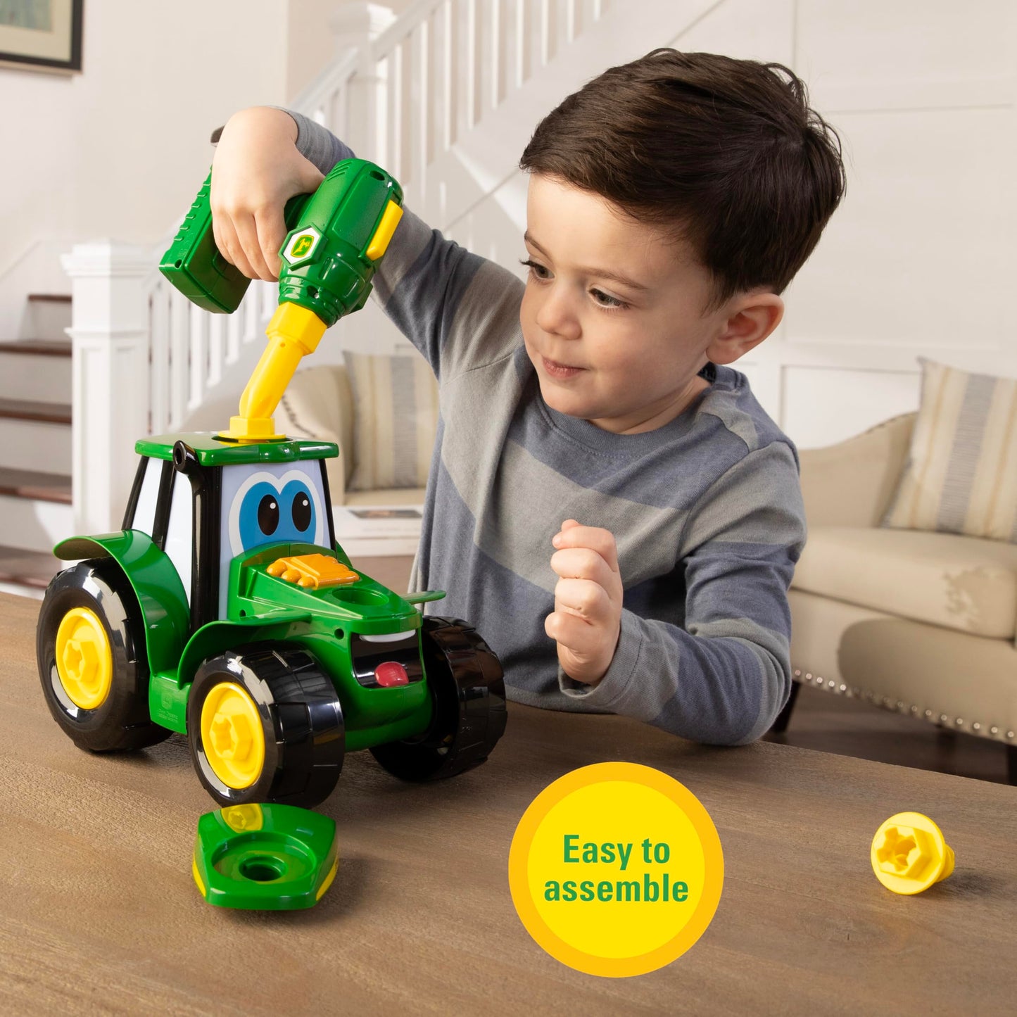 BUILD-A-BUDDY John Deere Tractor Take-Apart Toy with Drill, 16 STEM Pieces, Toddler Building & Tool Toy for Kids 3+