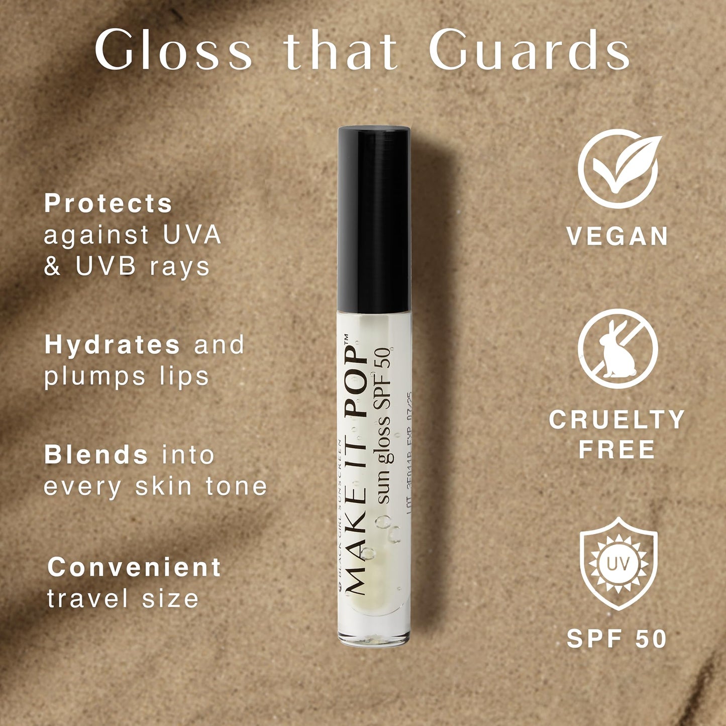 BlackGirlSunscreen BLACK GIRL SUNSCREEN - Make It Pop Sungloss - Revolutionary Sun Protection and Gloss in One - SPF 50 (Clear Skyes)