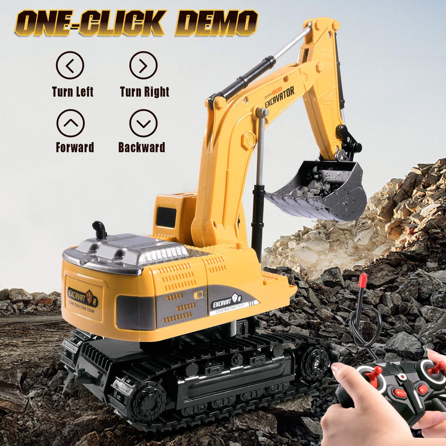 Onadrive Remote Control Excavator Toy – Rechargeable Hydraulic Digger Truck, Educational Engineering Toy for Kids Ages 3-8