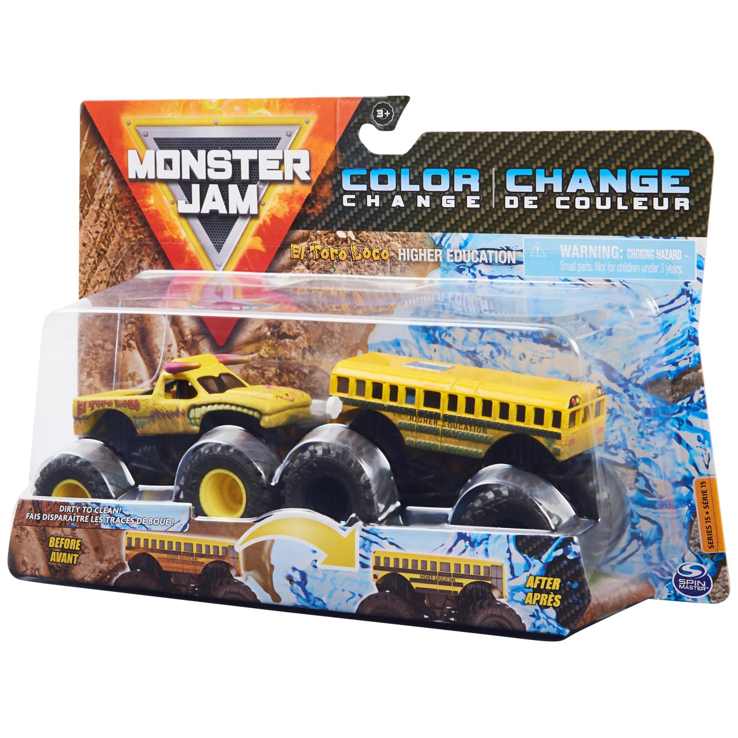 Monster Jam, Official El Toro Loco vs. Higher Education Color-Changing Die-Cast Monster Trucks, 1:64 Scale