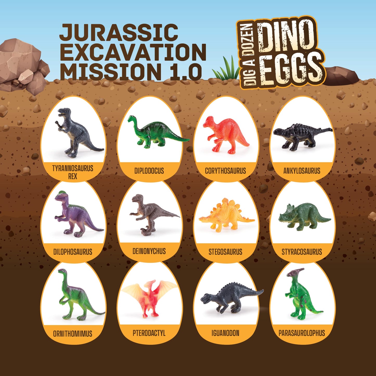 Dan&Darci Dig a Dozen Dino Egg Kit – 12 Surprise Dinosaur Eggs for Kids 3-12 | STEM Toy, Science Activity, Party & Gift for Boys & Girls