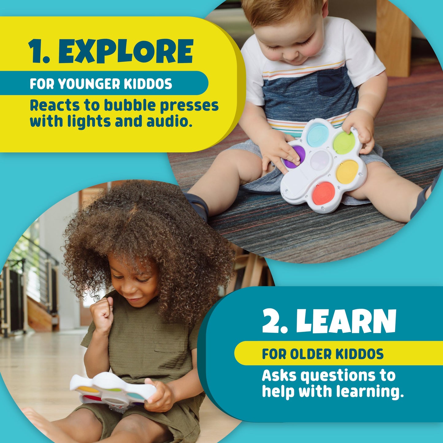 Chuckle & Roar Pop It! and Learn Toy - Bilingual Educational Popper for Numbers & Letters in English & Spanish - Ages 6 Months to 2 Years